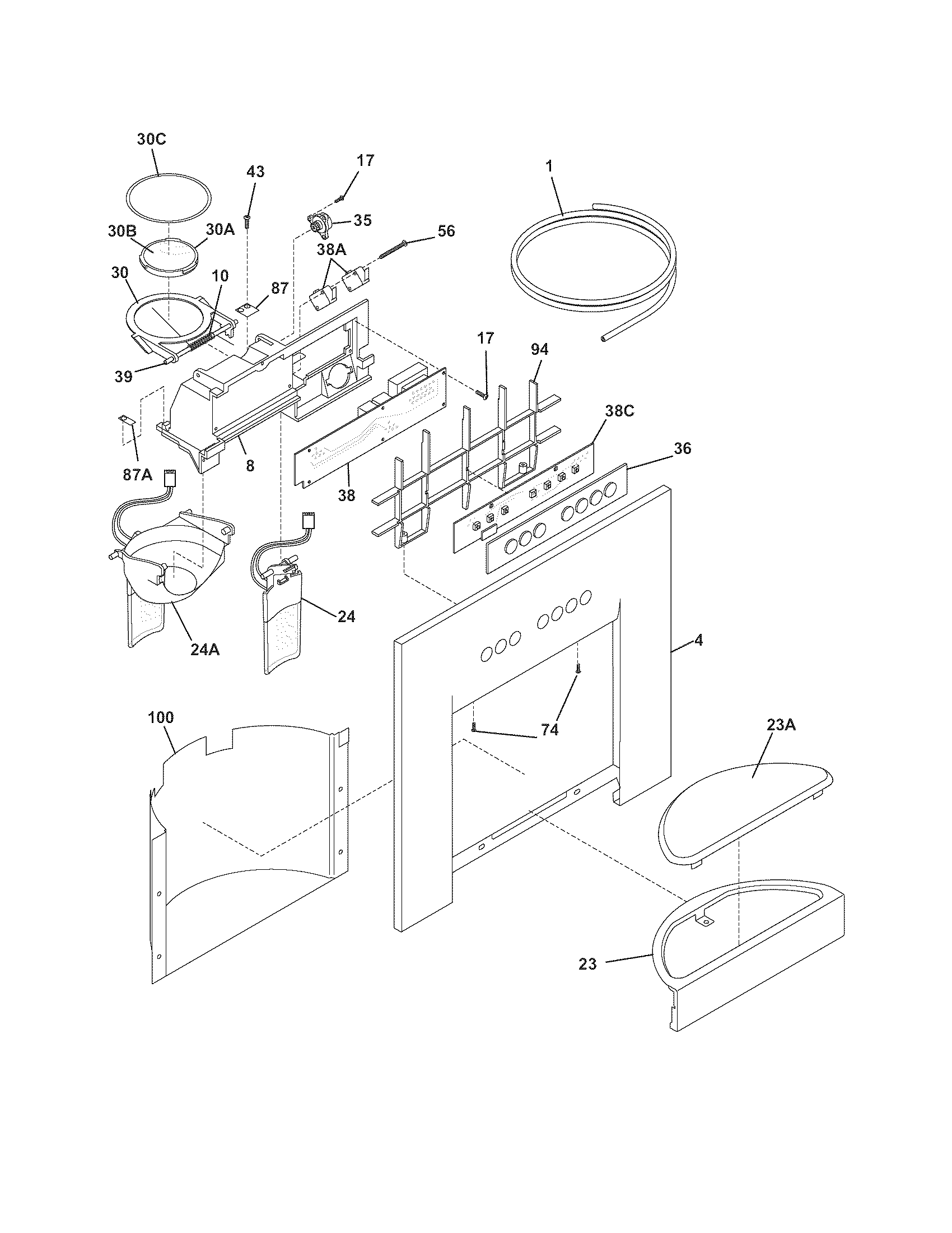 Electrolux E23CS78DSS1 ice & water dispenser diagram