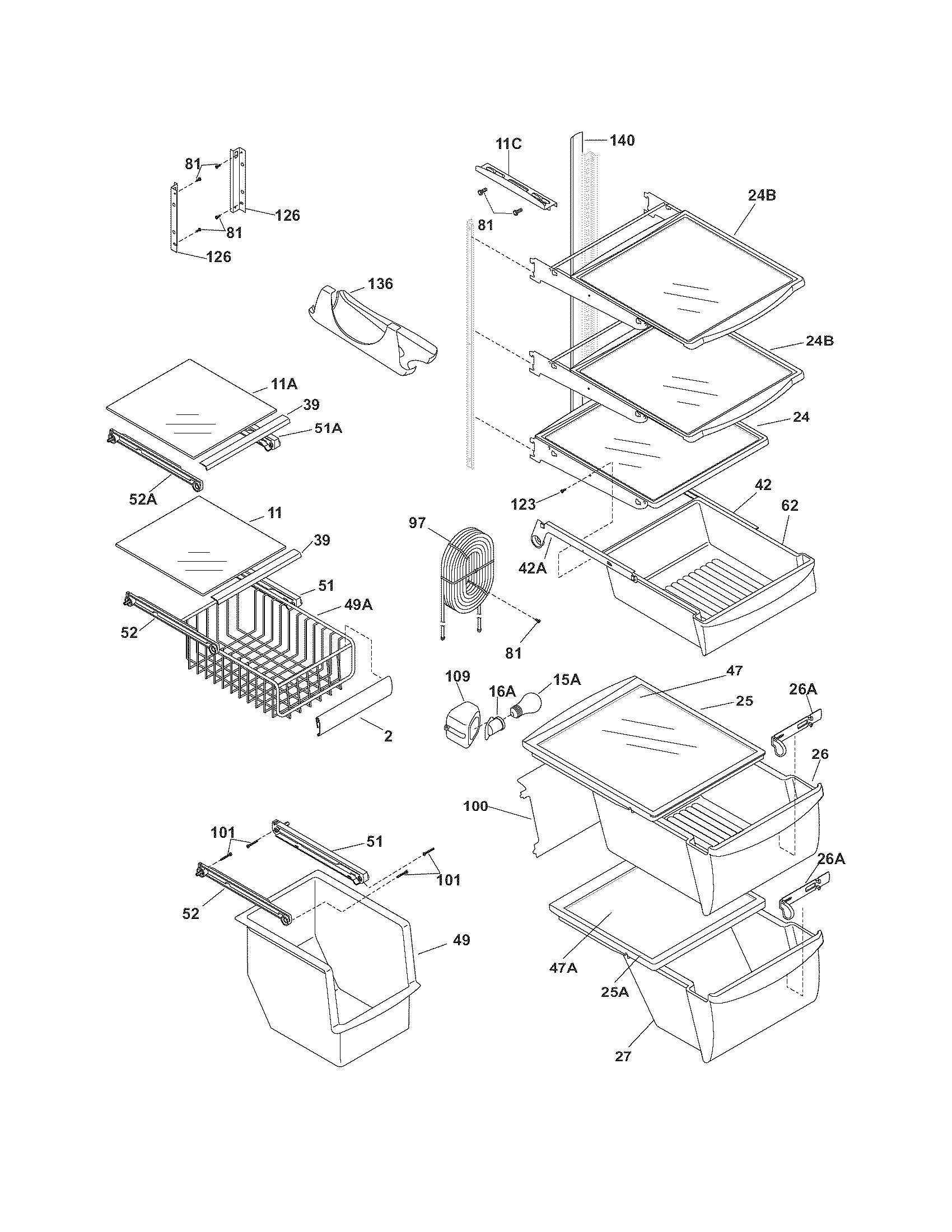 Frigidaire FRS26LF7DS9 shelves diagram