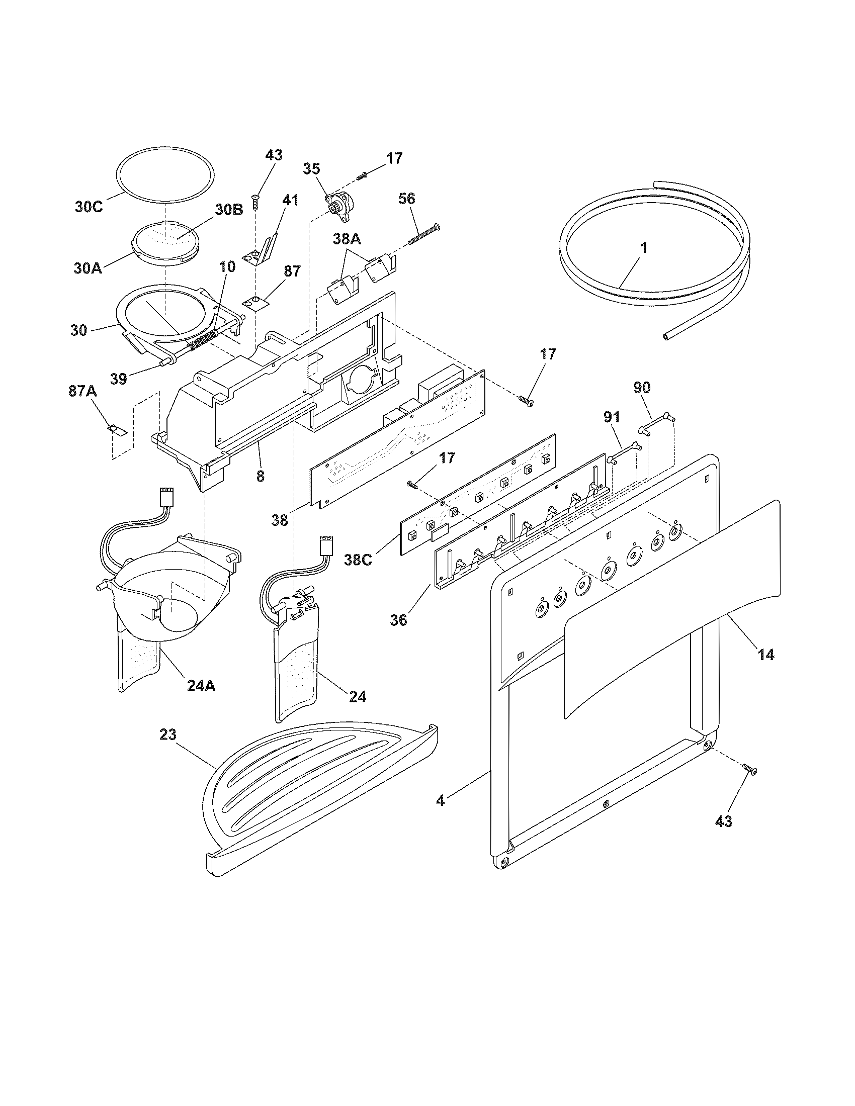 Frigidaire PHSC39EESS3 ice & water dispenser diagram