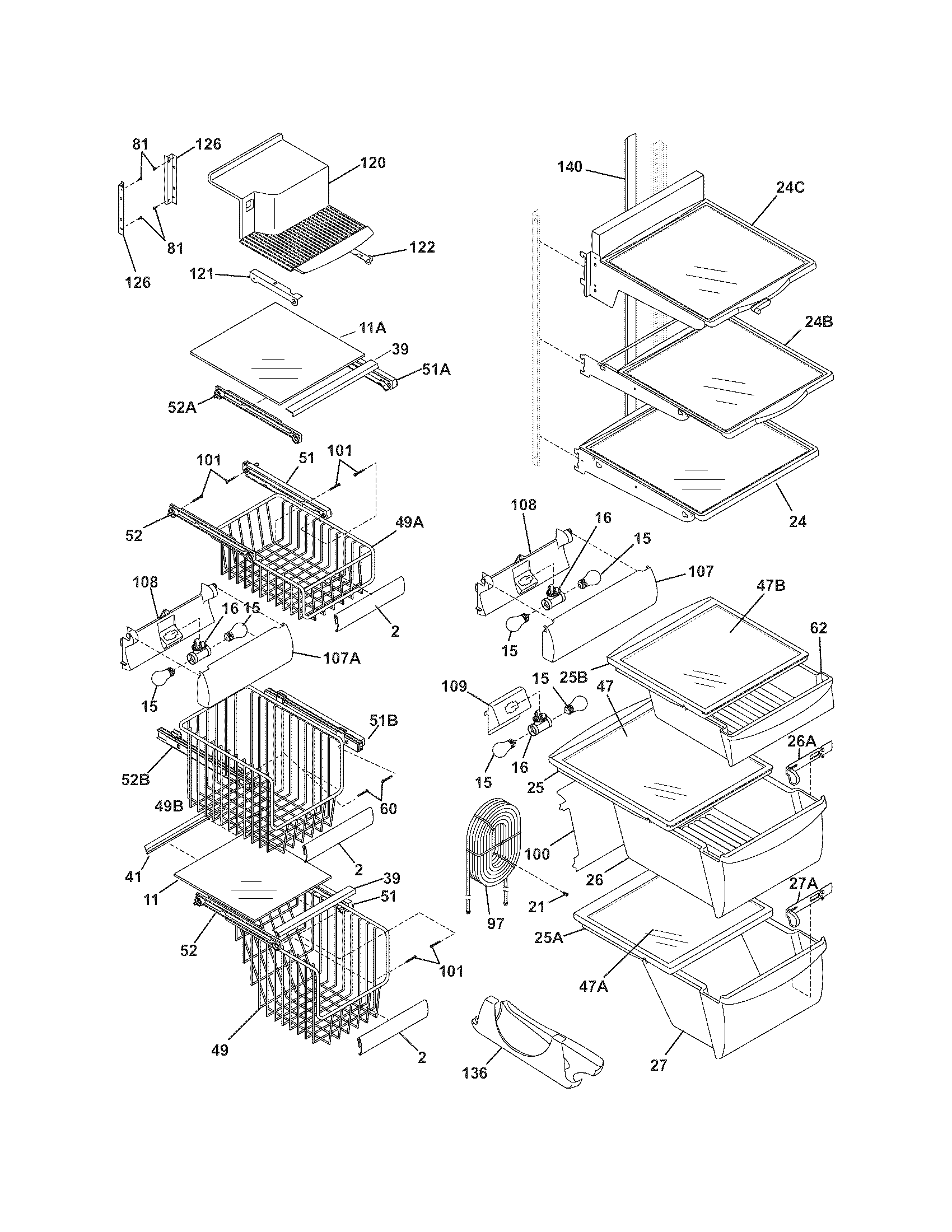 Frigidaire FLSC238DS9 shelves diagram