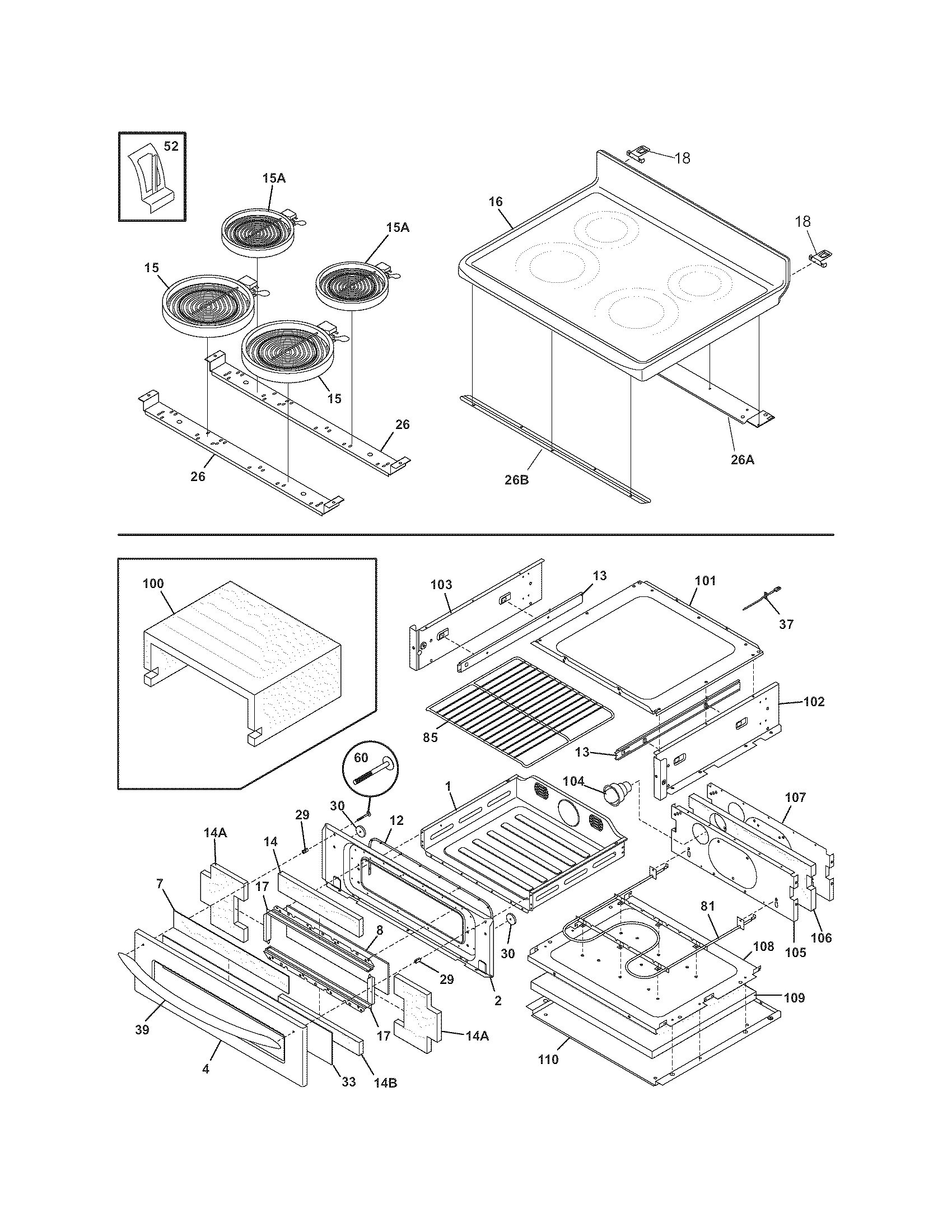 Frigidaire FEFLM605DCE top/drawer diagram