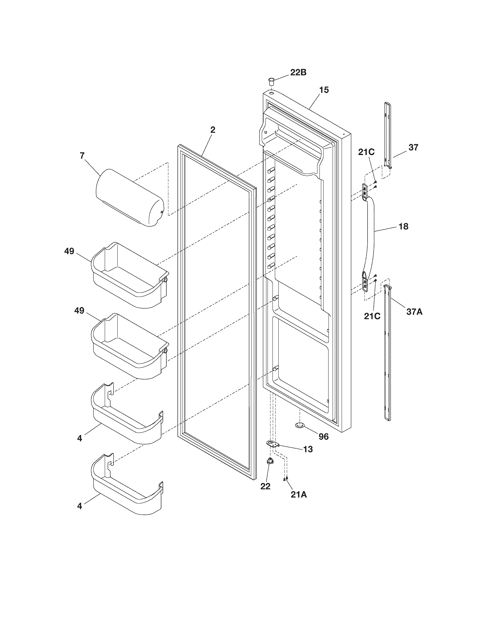 Frigidaire FRS26RLECSH refrigerator door diagram