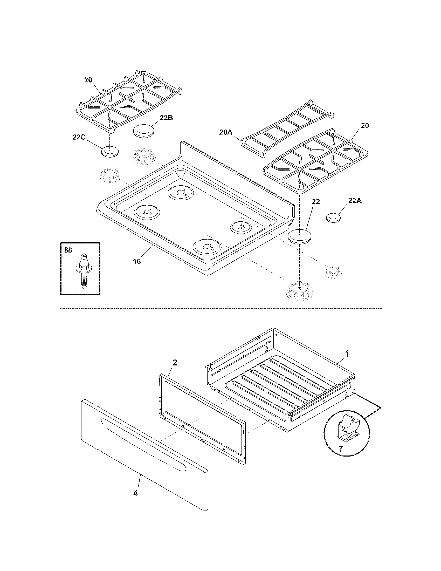 Kenmore 79078784404 top/drawer diagram