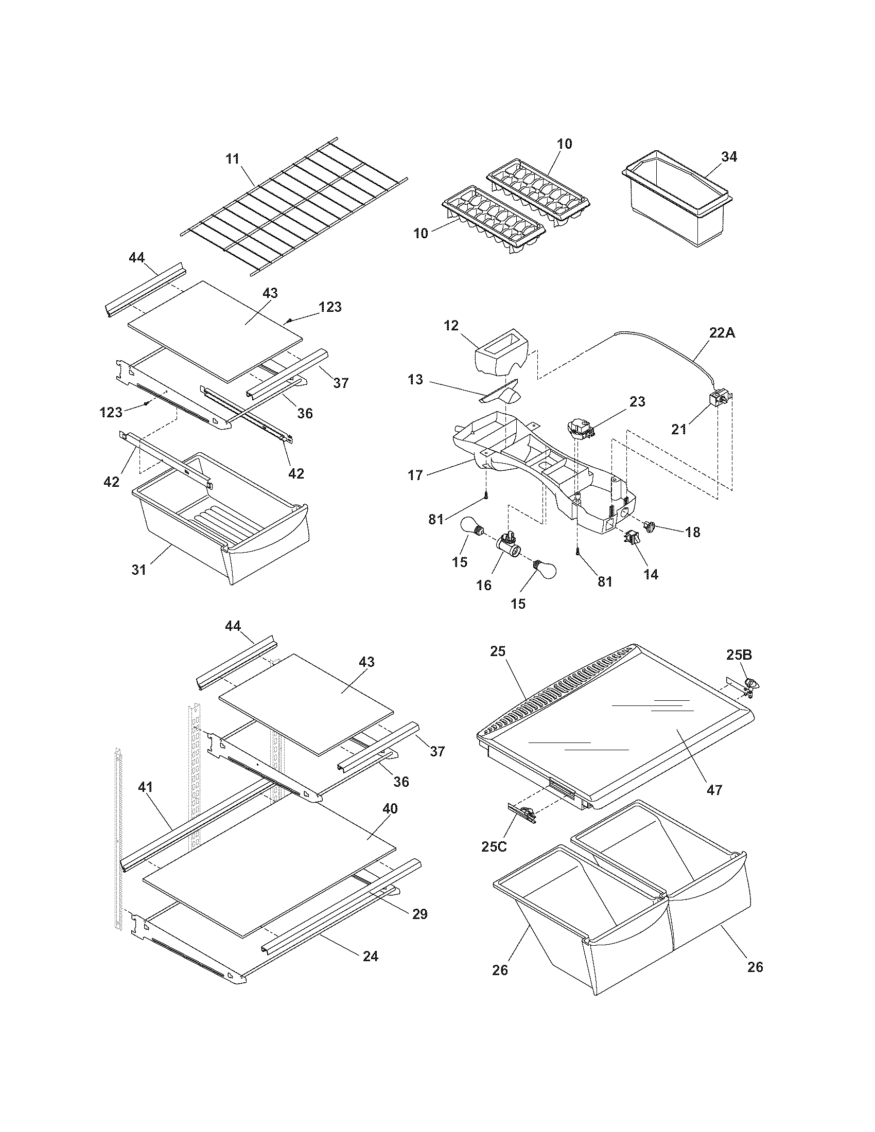 Kenmore 25364833406 shelves diagram