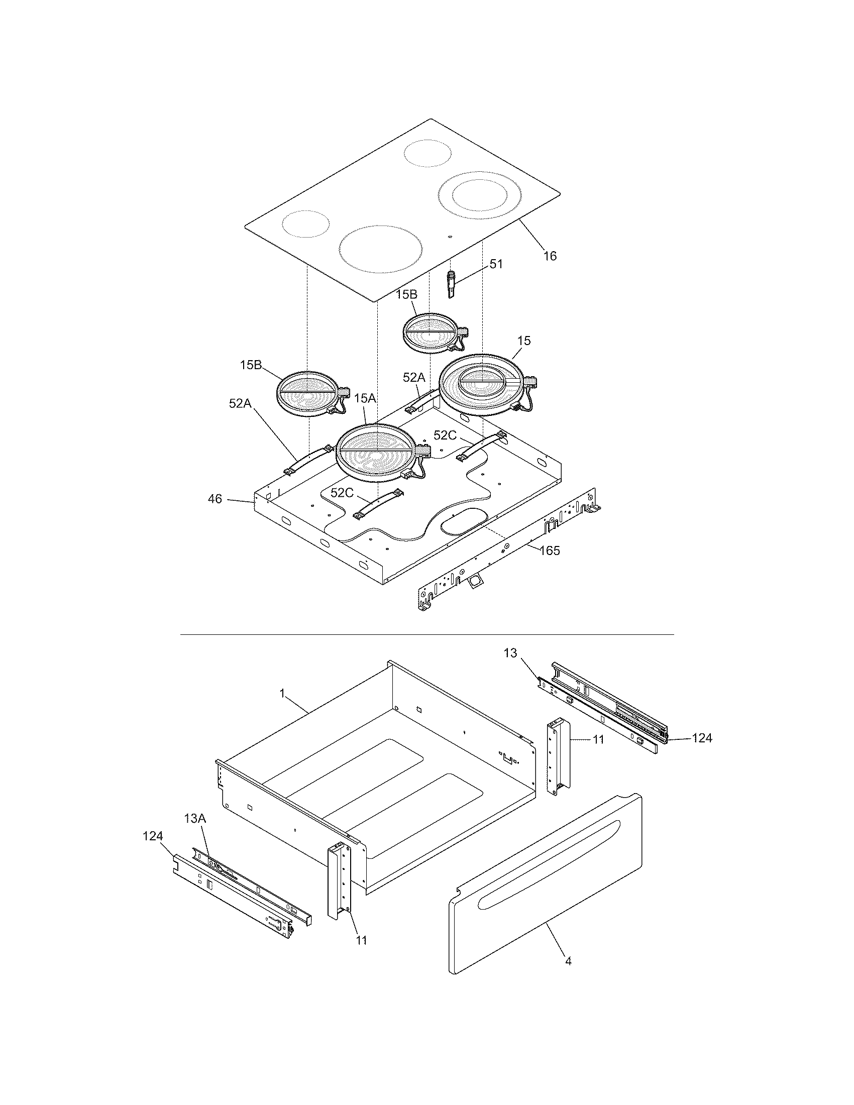 Frigidaire FES366EQA top/drawer diagram