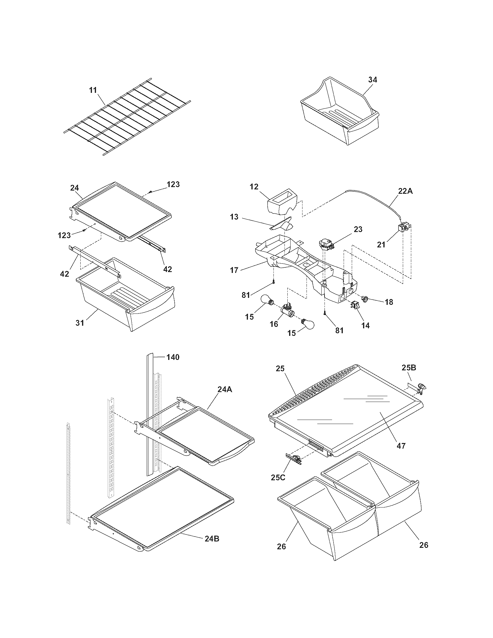 Kenmore 25376823408 shelves diagram