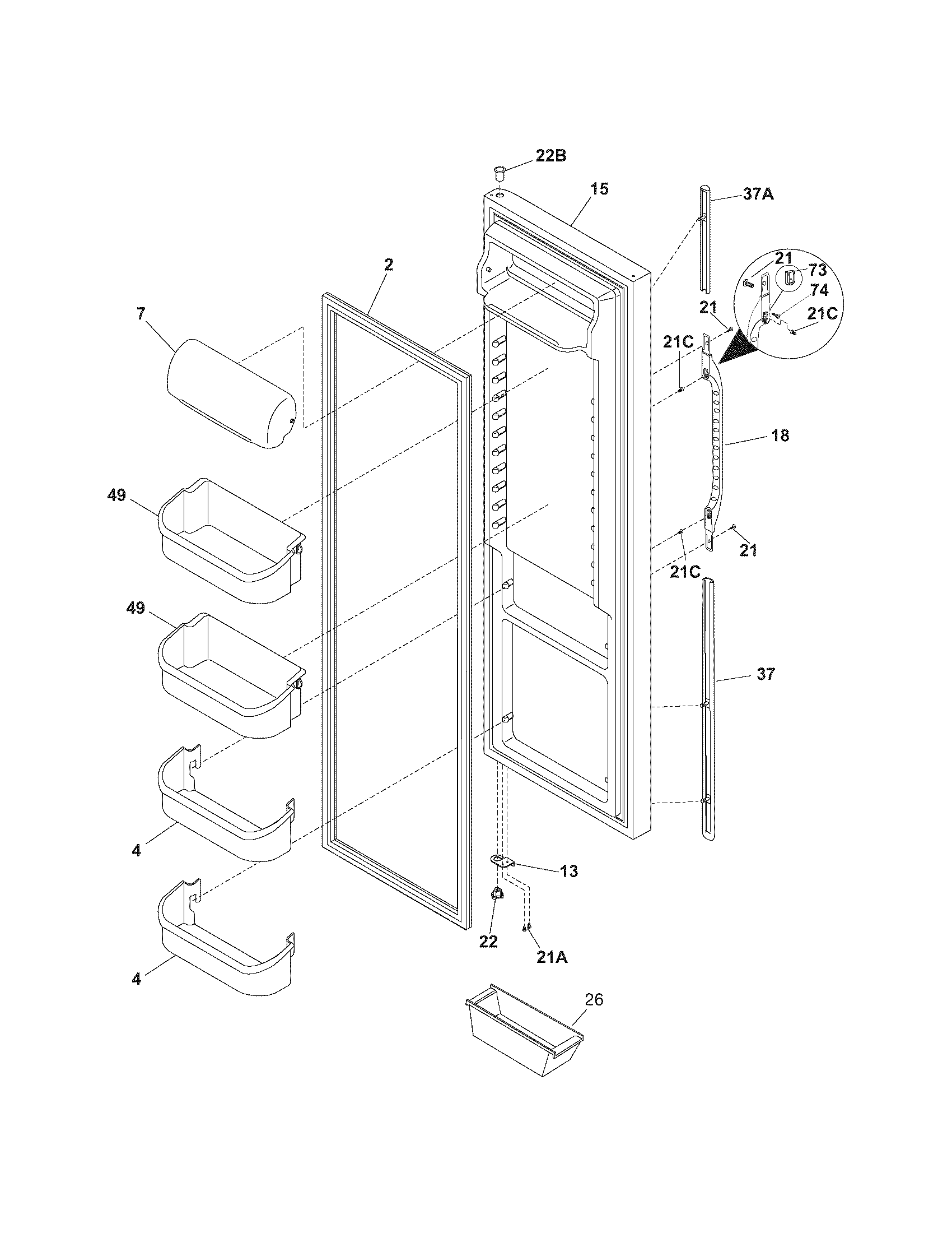 Kenmore 25354669406 refrigerator door diagram