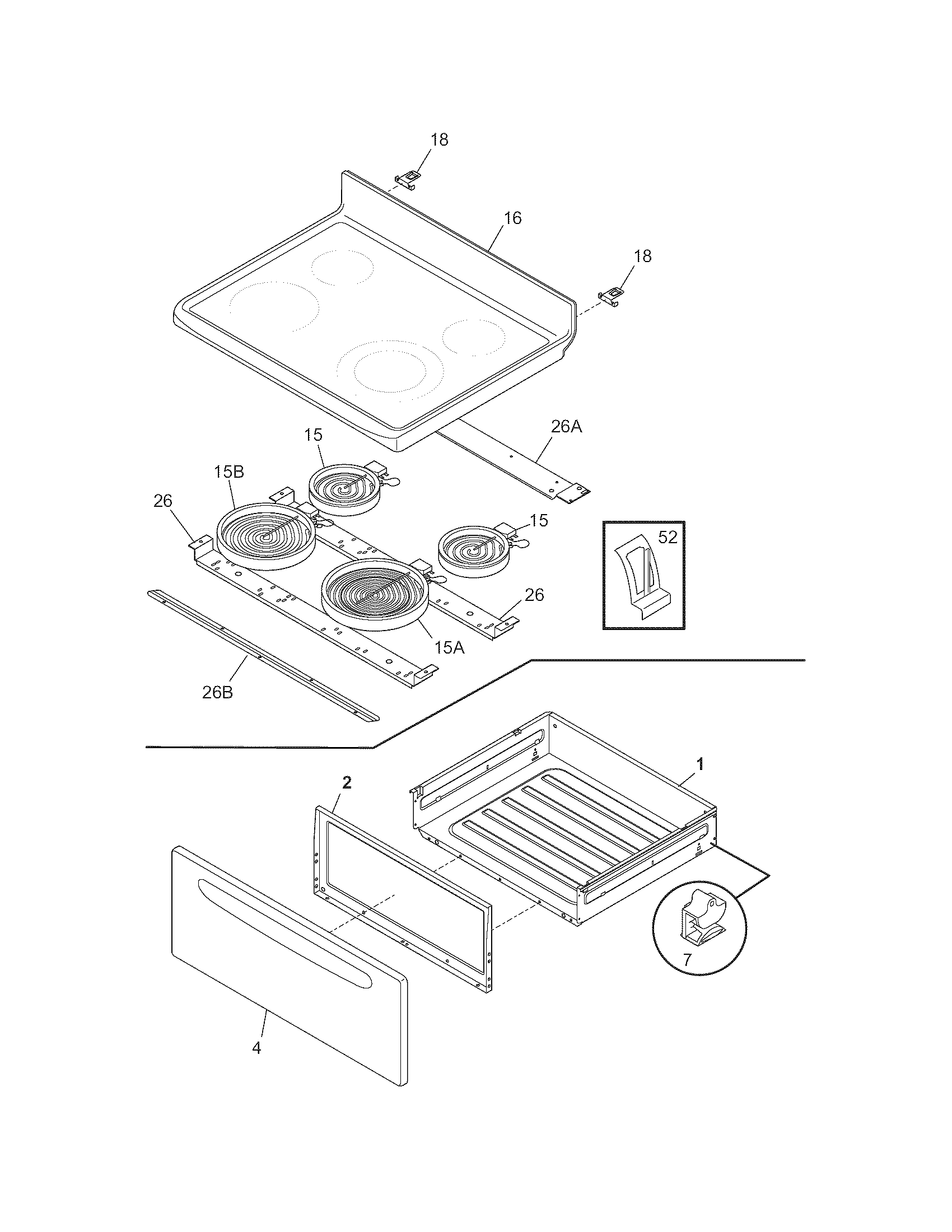 Frigidaire FEF365XESB top/drawer diagram