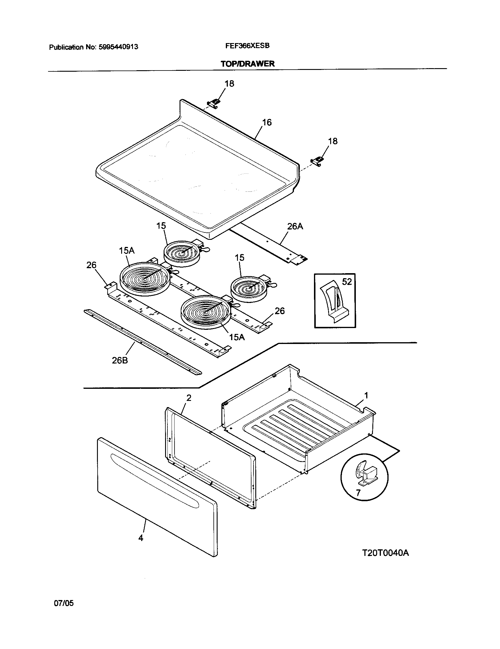 Frigidaire FEF366XESB top/drawer diagram