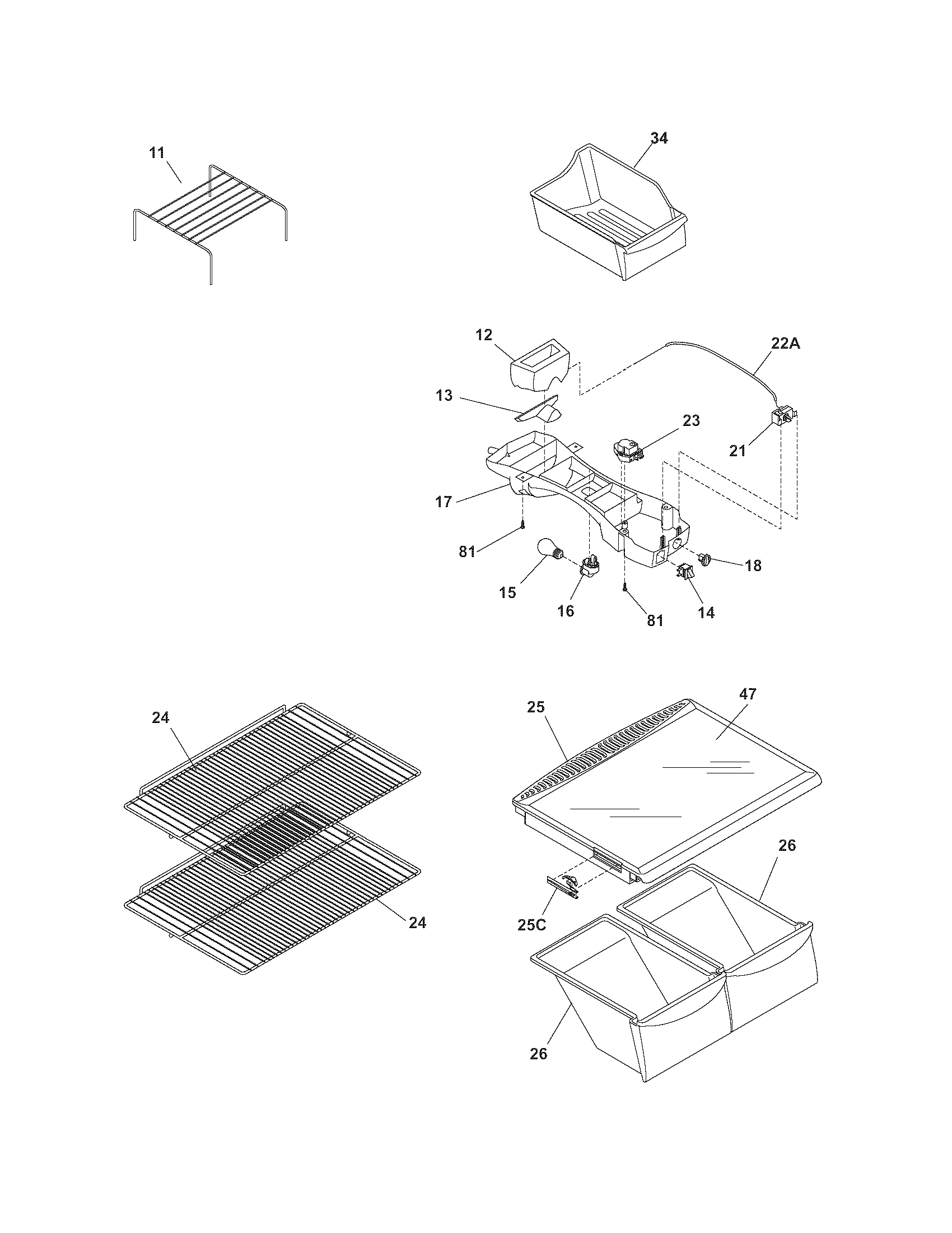 Frigidaire FRT8IB5EQ4 shelves diagram