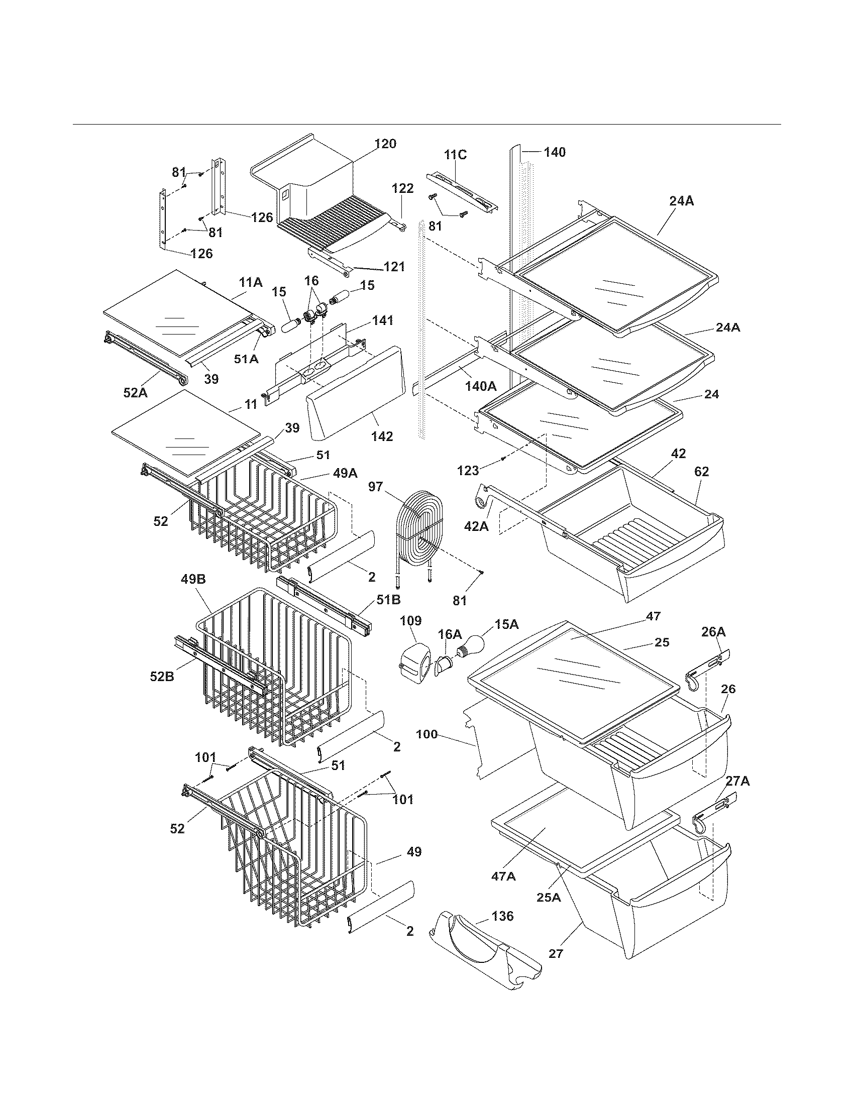 Kenmore 25355693409 shelves diagram