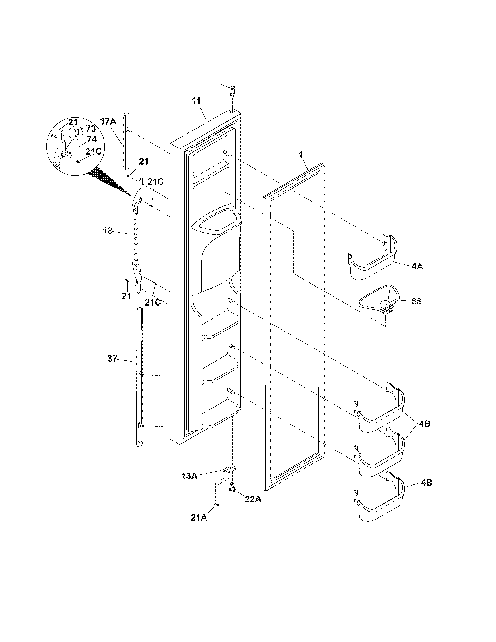 Kenmore 25354623409 freezer door diagram