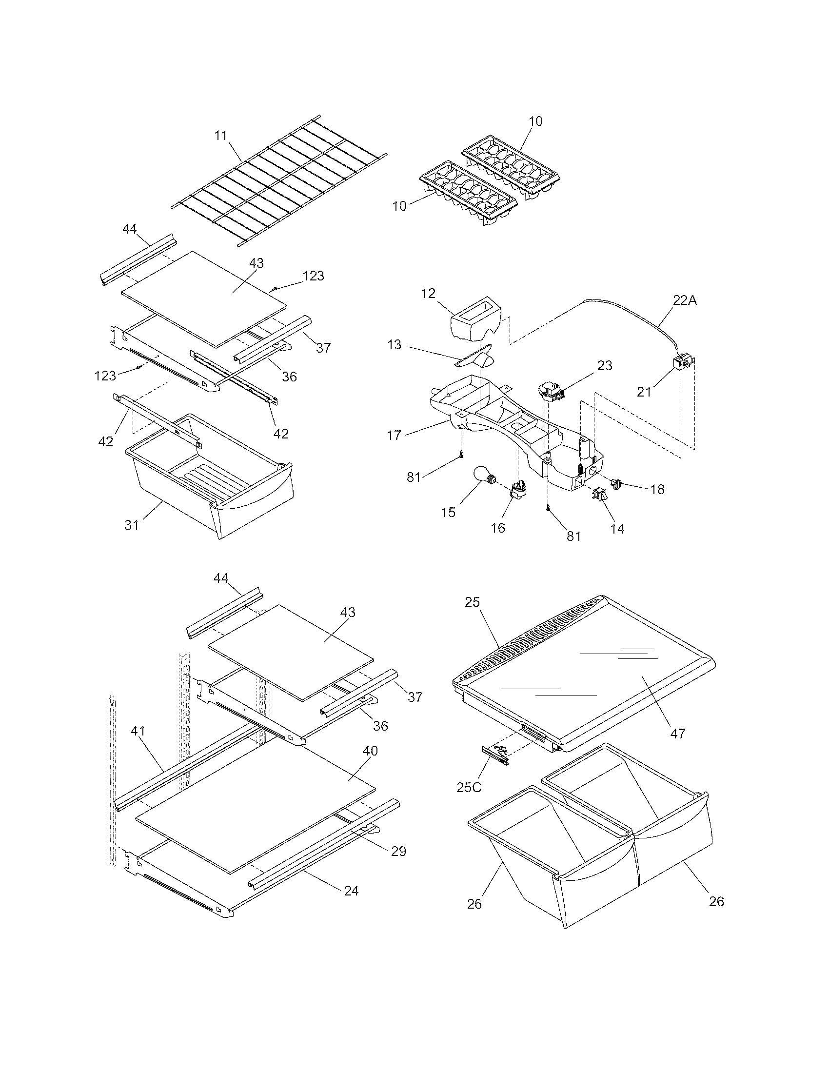 White-Westinghouse WRT18MP5AWK shelves diagram