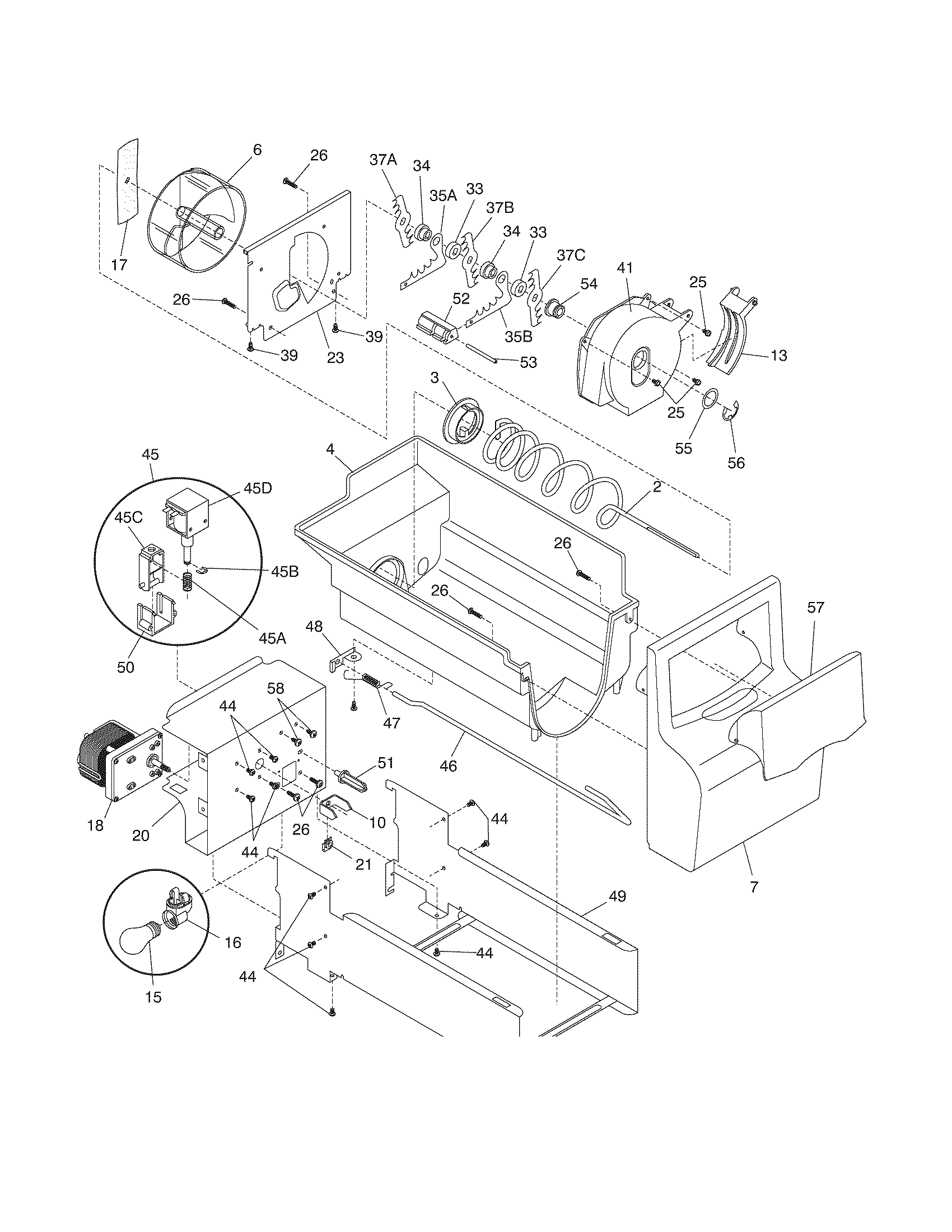 Frigidaire FRS23LH5DQN ice container diagram