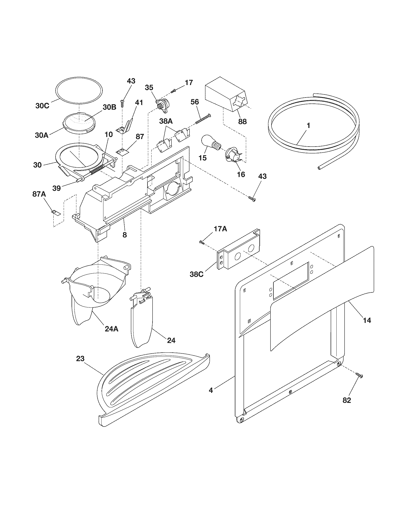 Frigidaire FRS26RLECSS ice & water dispenser diagram