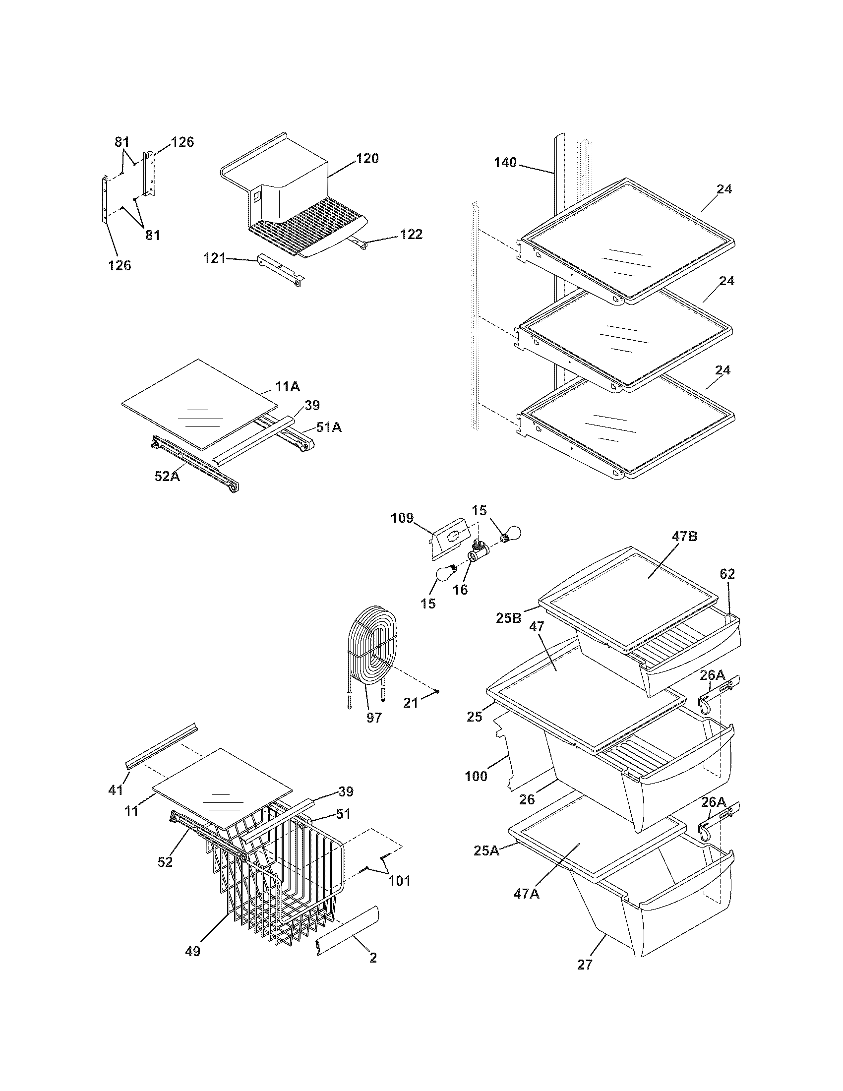 Kenmore 25344354409 shelves diagram
