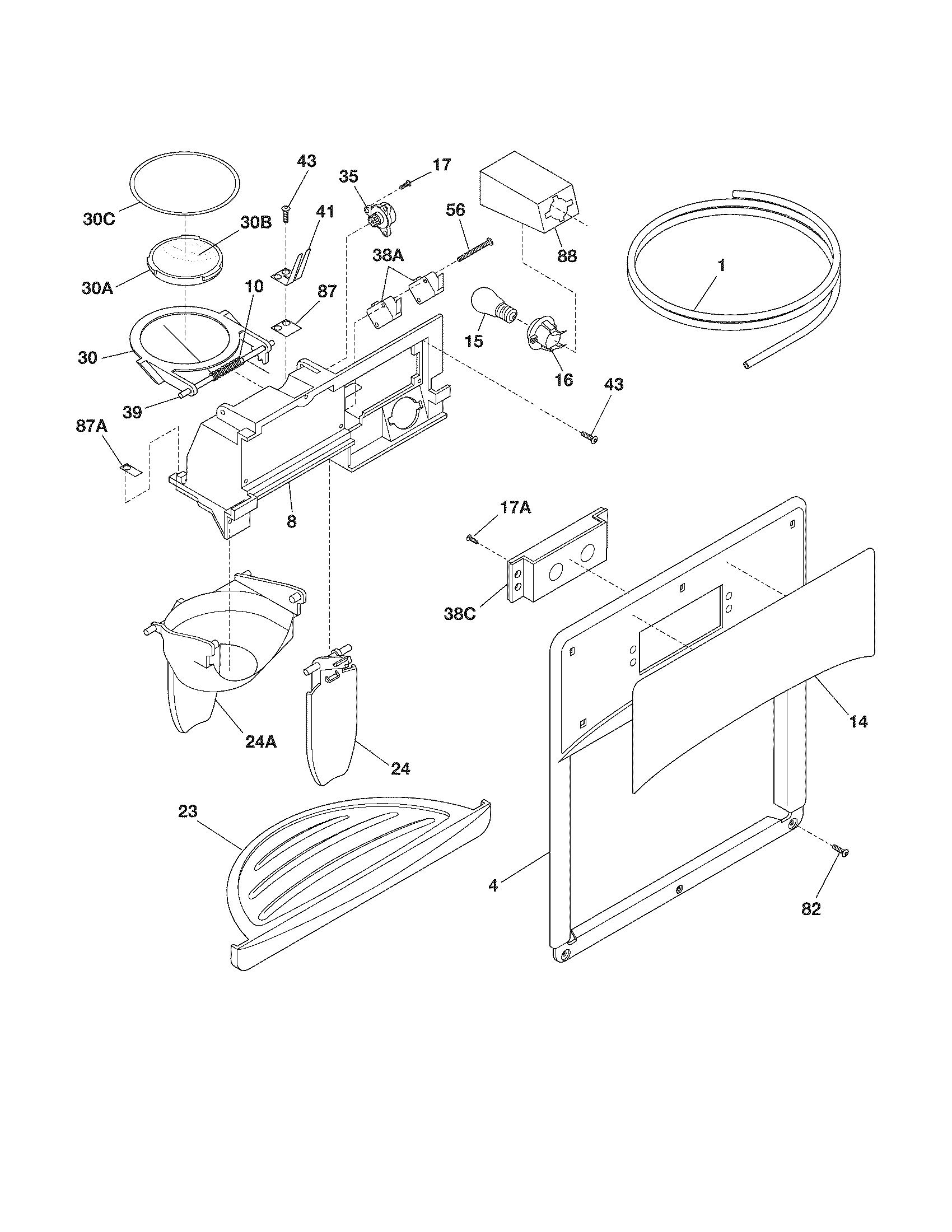 Kenmore 25344354409 ice & water dispenser diagram