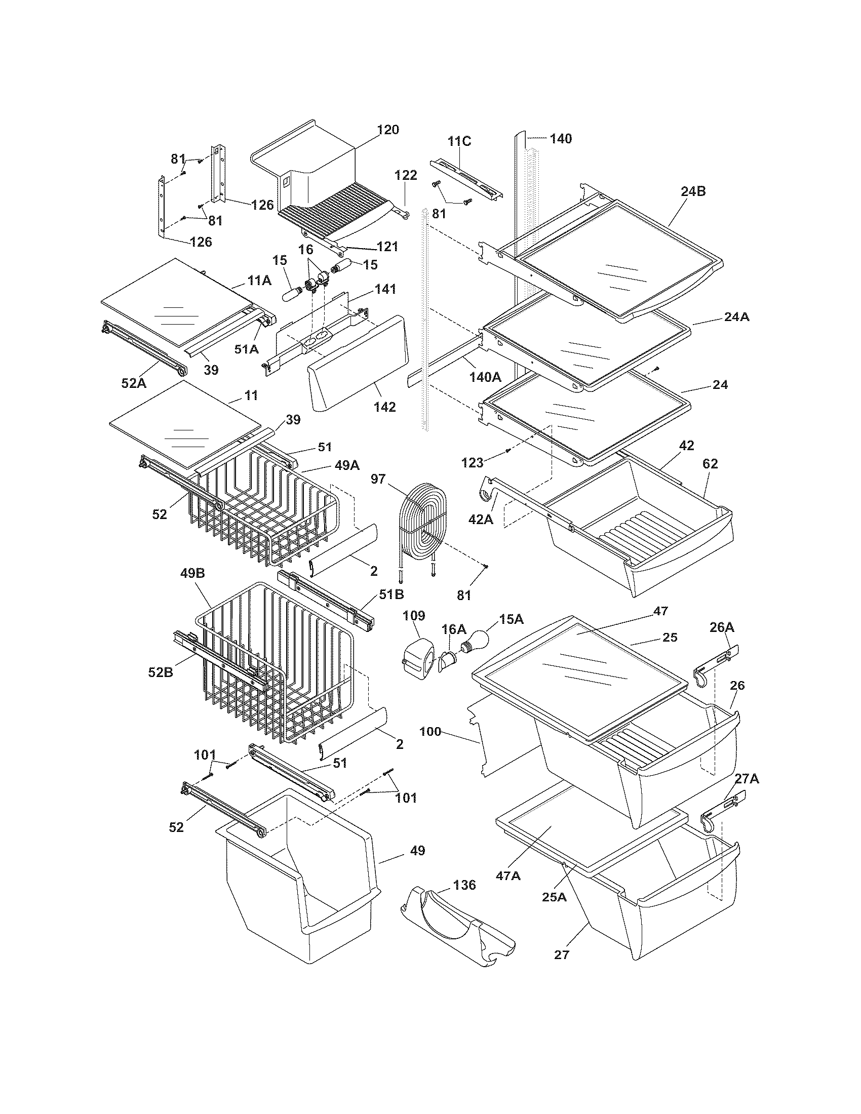 Frigidaire PLHS68EESB9 shelves diagram