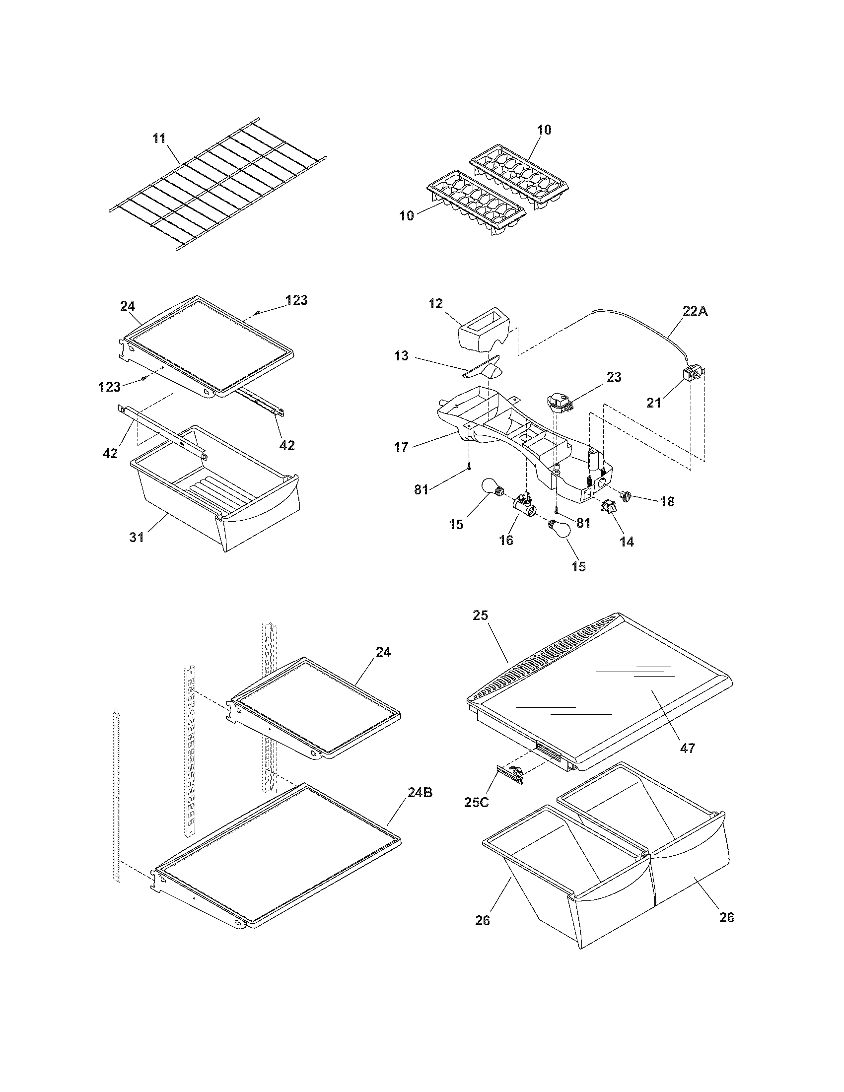 Frigidaire FRT18HP7DW4 shelves diagram