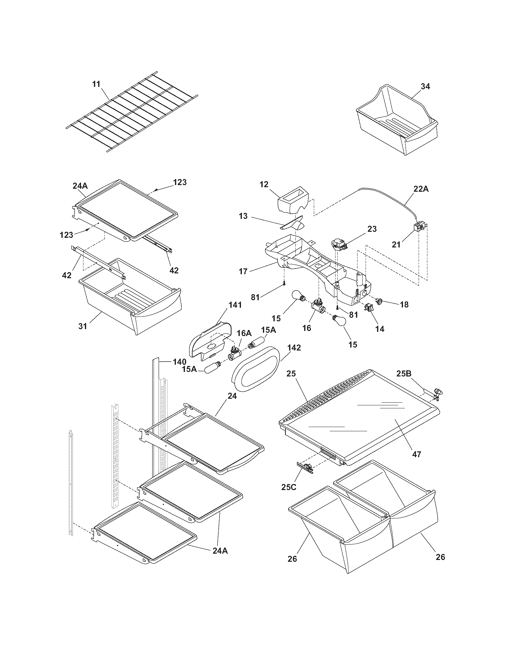 Frigidaire GLRT188WDS8 shelves diagram