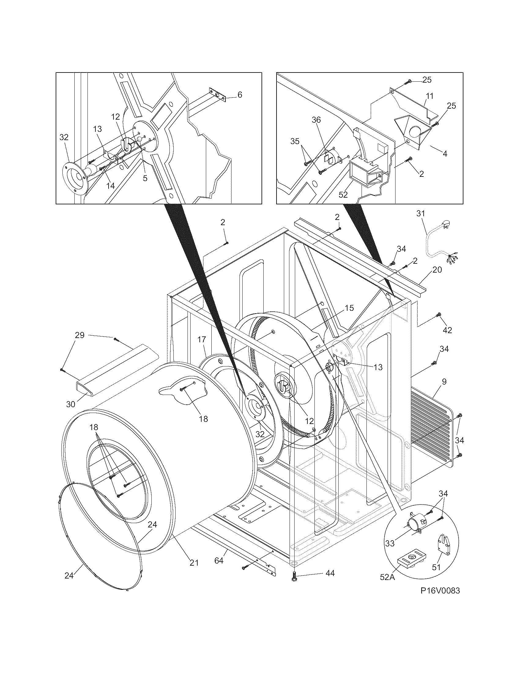 Crosley BEQ1442CES0 cabinet/drum diagram