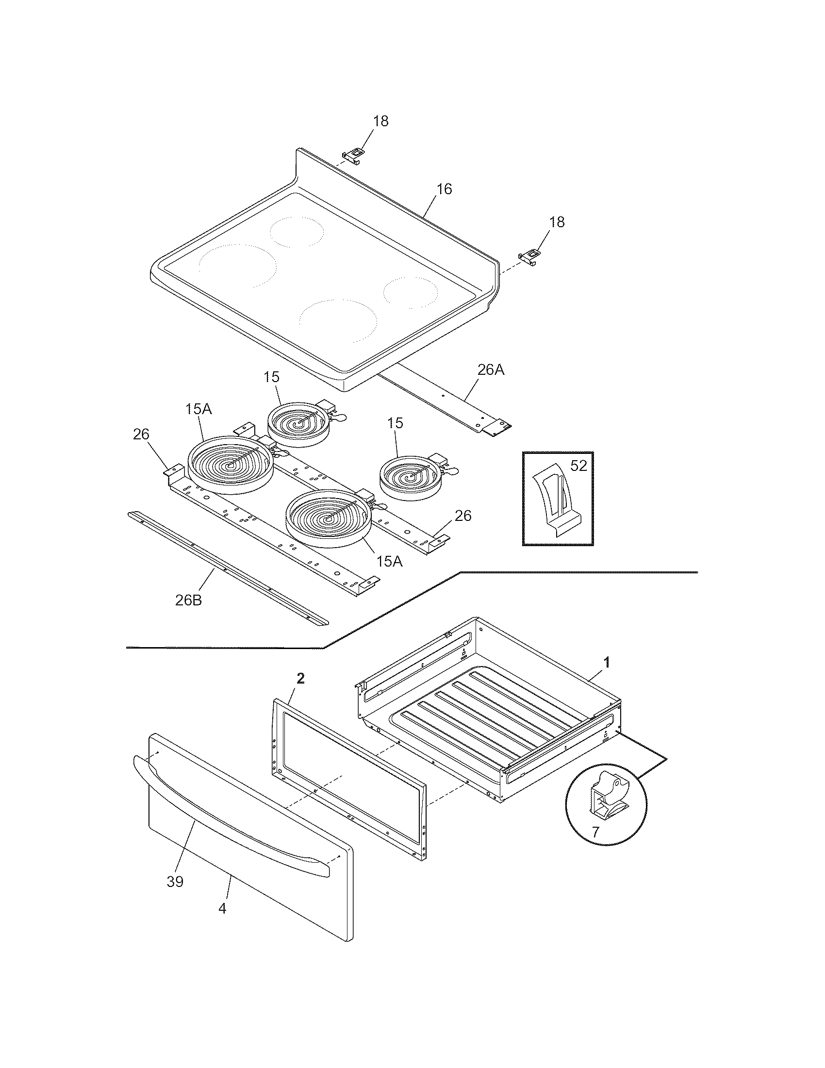 Frigidaire FEFL67DCG top/drawer diagram