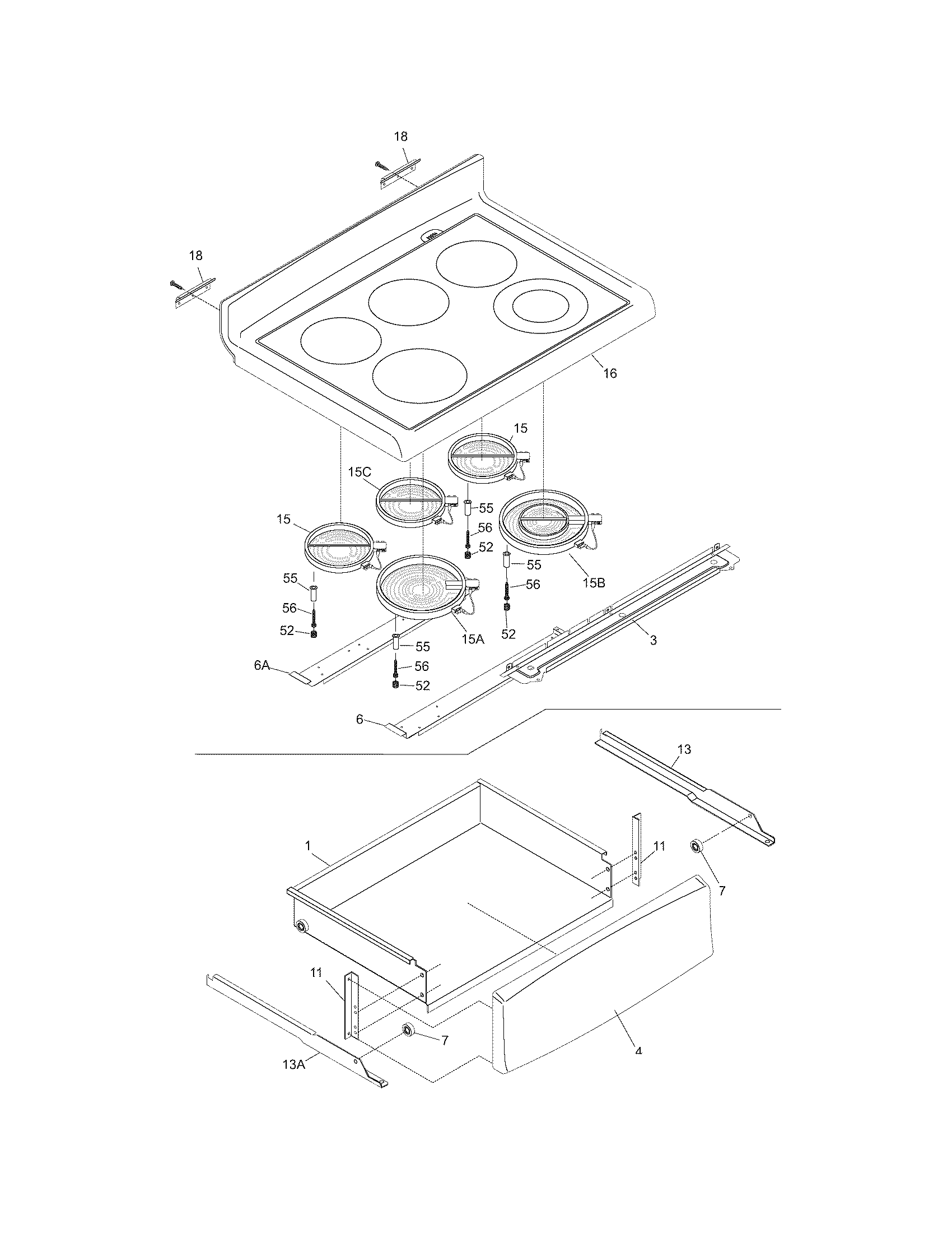 Crosley CSK389003 top/drawer diagram