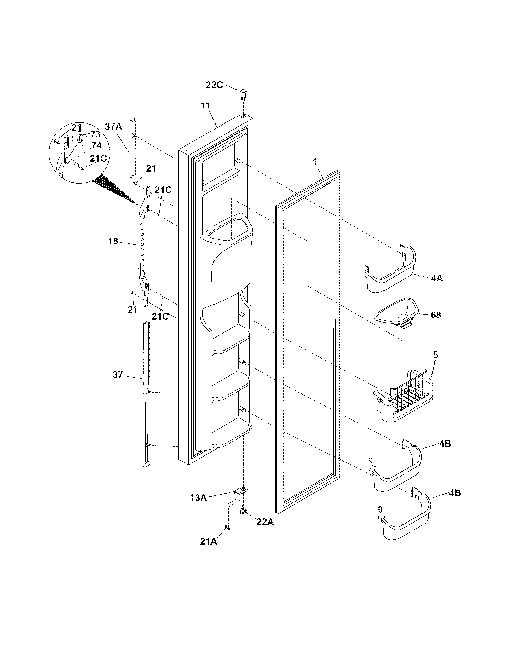 Kenmore 25354663409 freezer door diagram