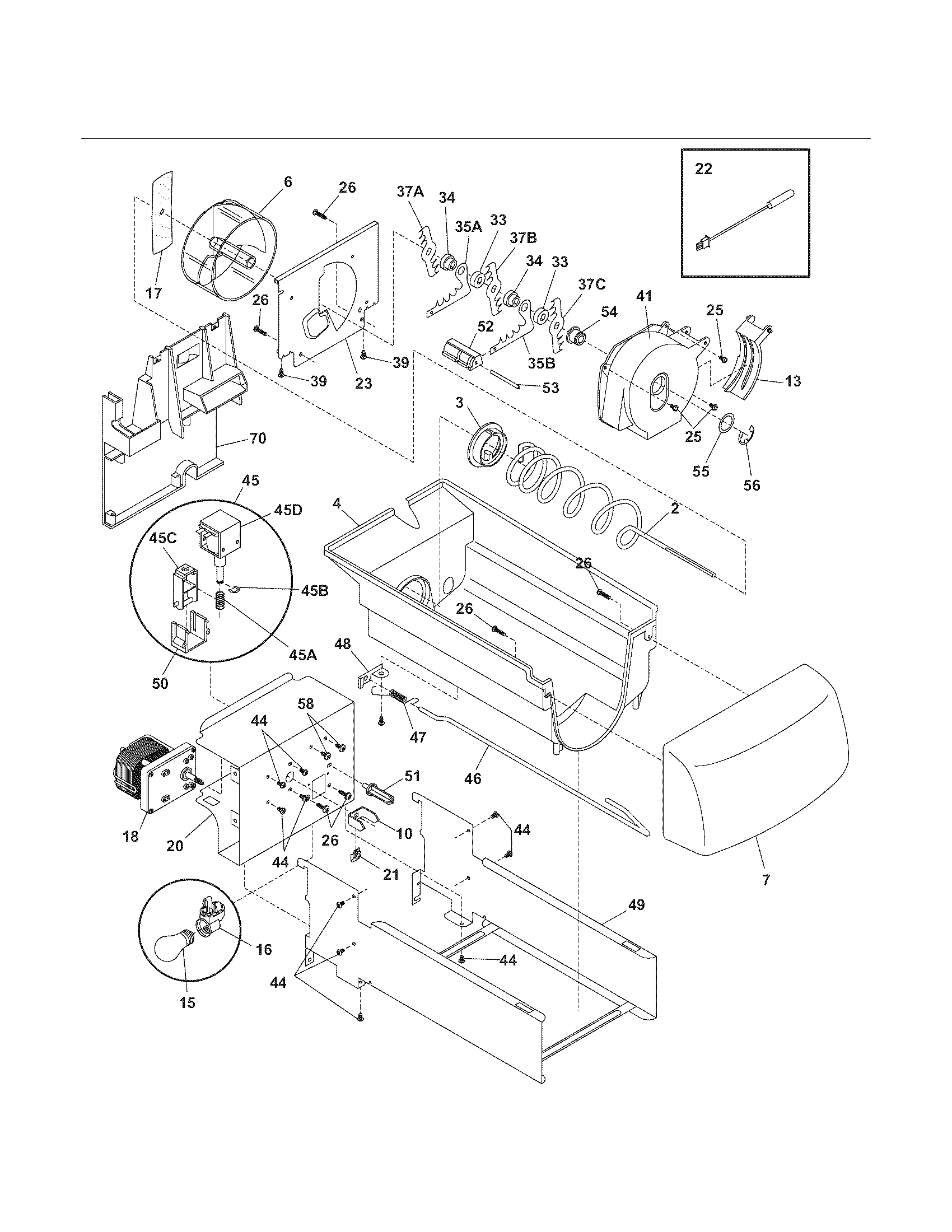 Kenmore Elite 25344389407 ice container diagram