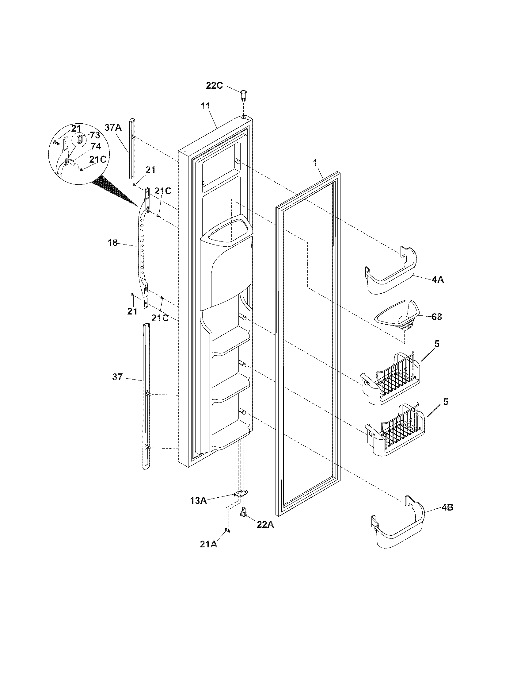 Kenmore 2535627340P freezer door diagram