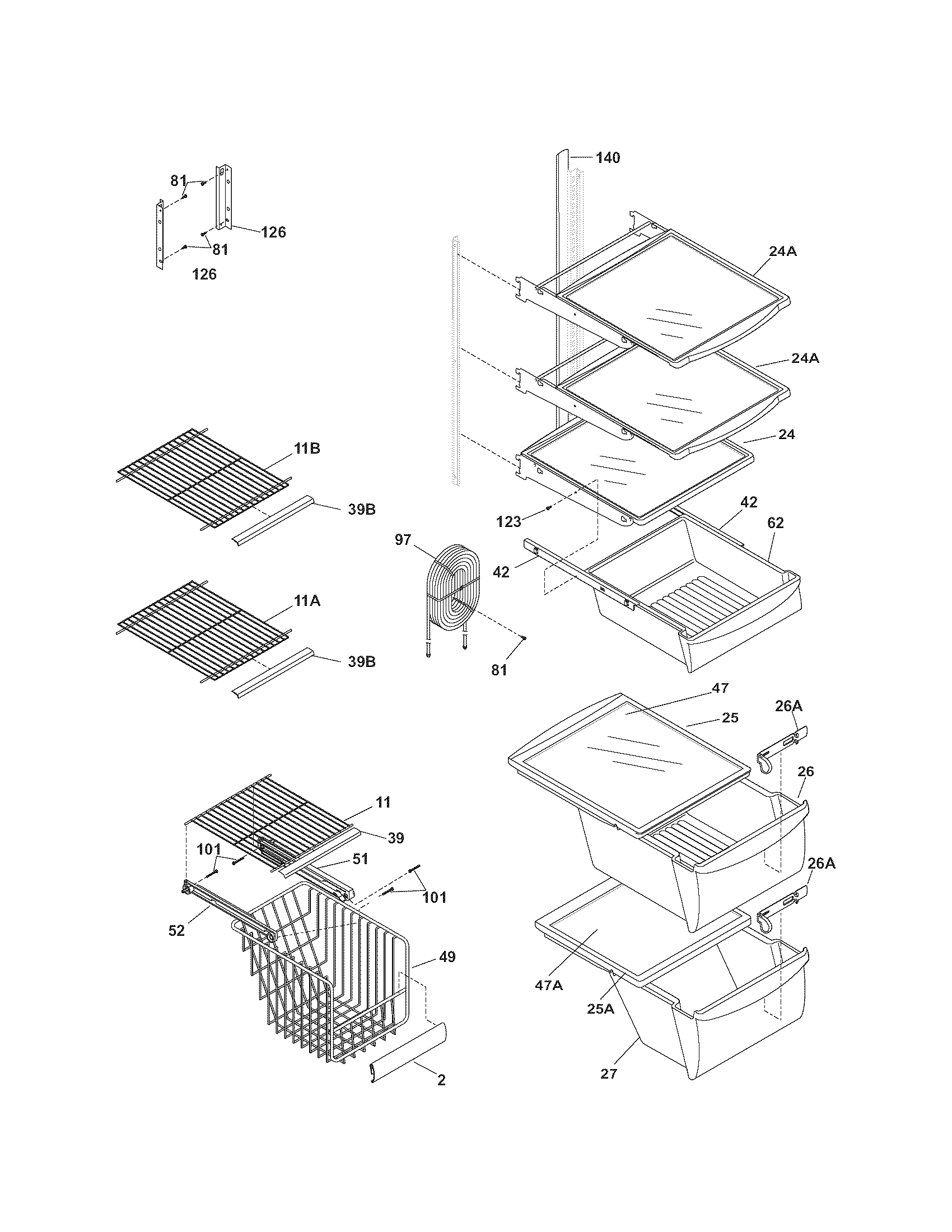 Kenmore 2535462940N shelves diagram