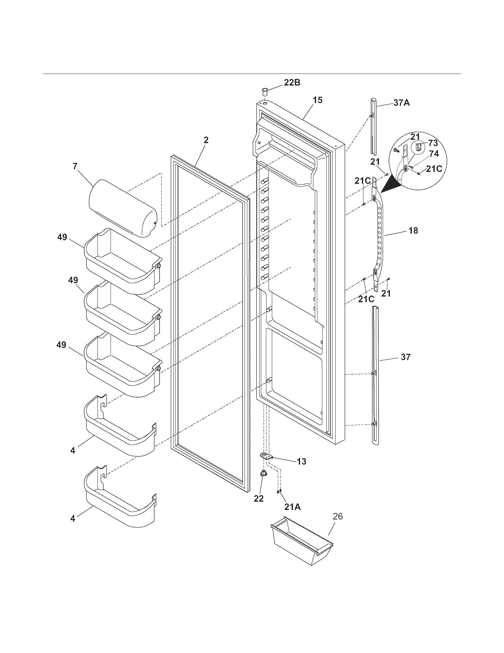 Kenmore 2535569440A refrigerator door diagram