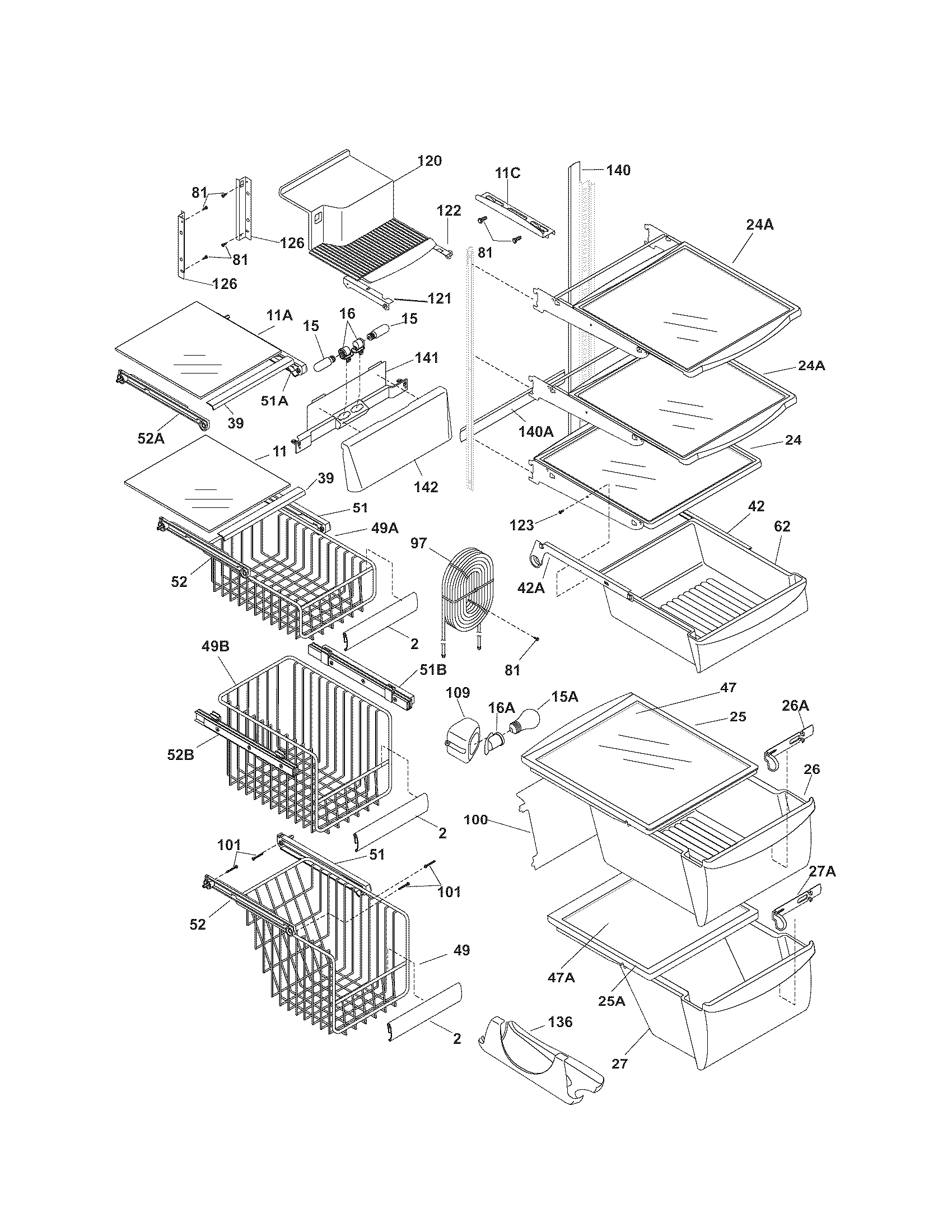 Kenmore 2535569440A shelves diagram