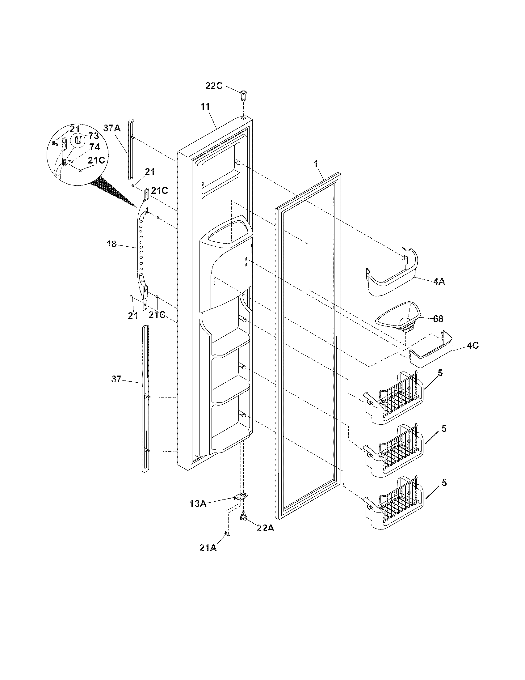 Kenmore 2535569440N freezer door diagram