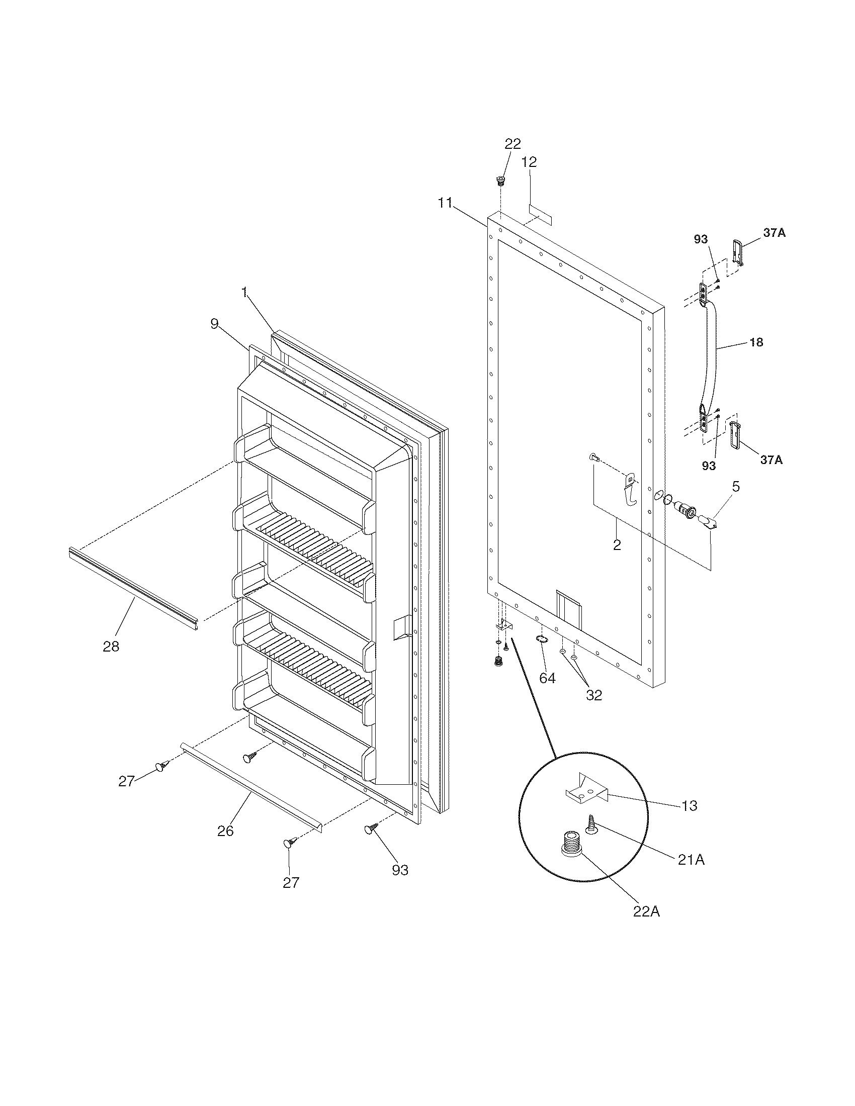 Frigidaire FFU1423DW3 door diagram
