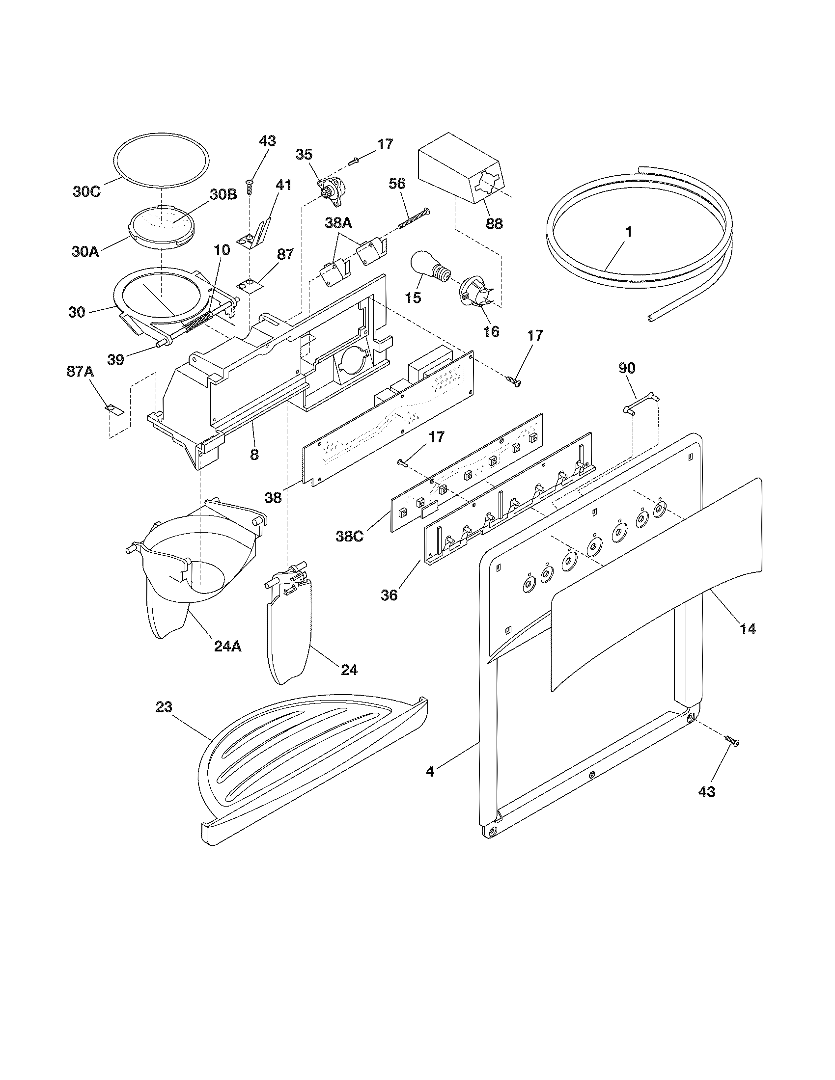Kenmore 2535567340A ice & water dispenser diagram
