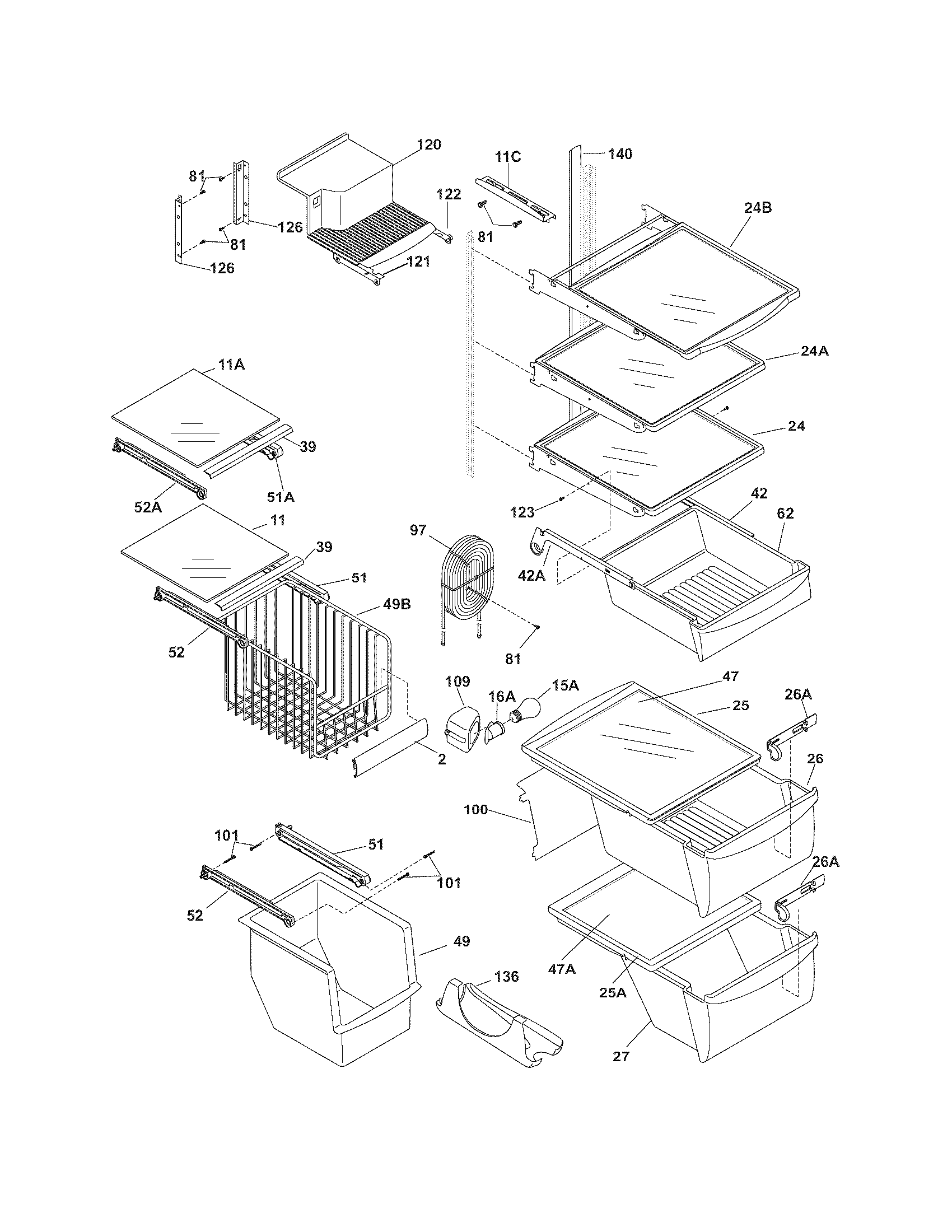 Frigidaire PLHS67EESB9 shelves diagram