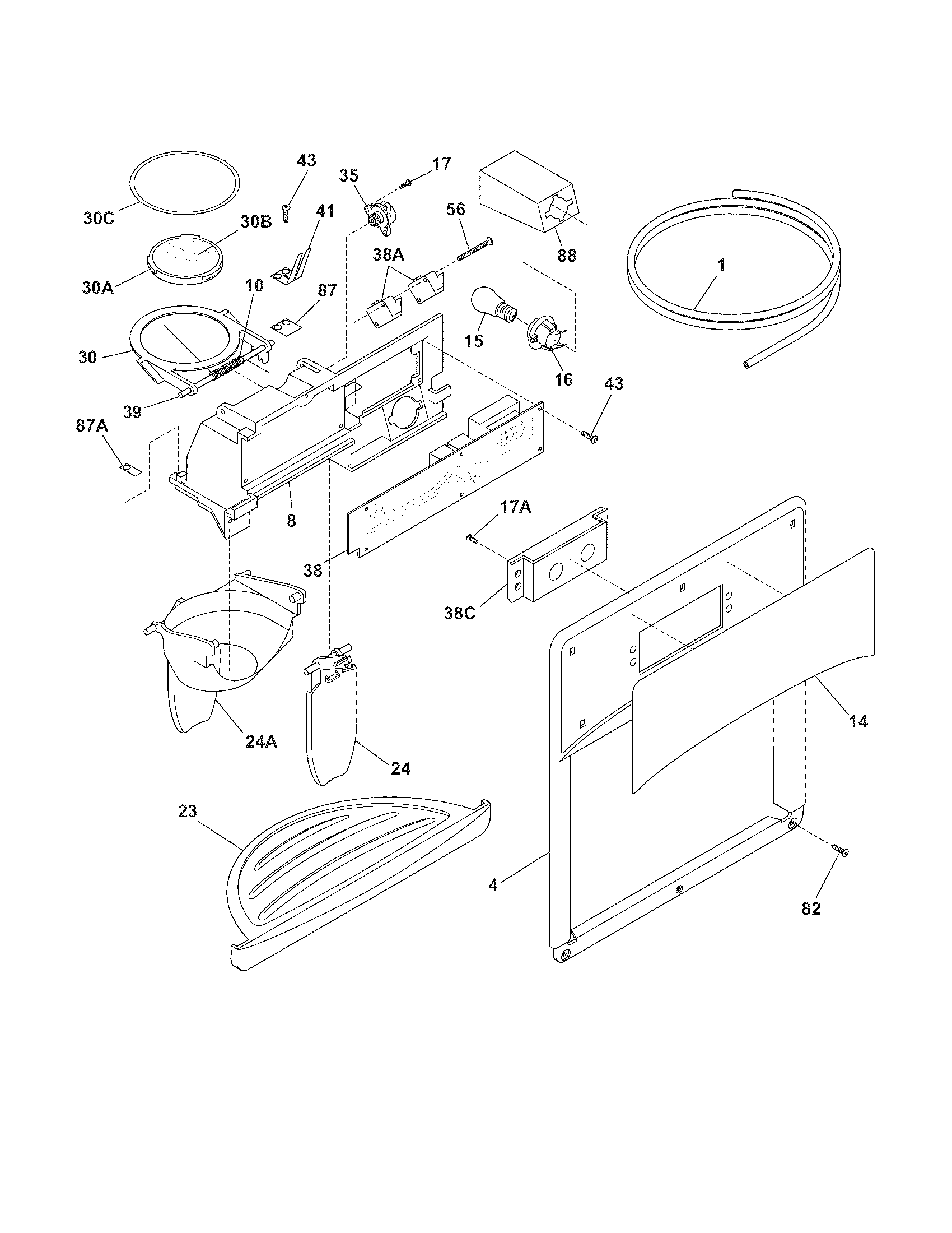 Kenmore 25354639500 ice & water dispenser diagram