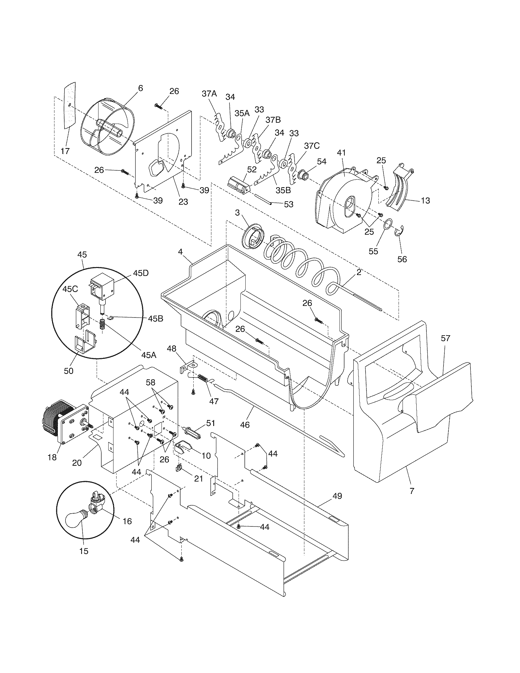 Kenmore 25354639500 ice container diagram