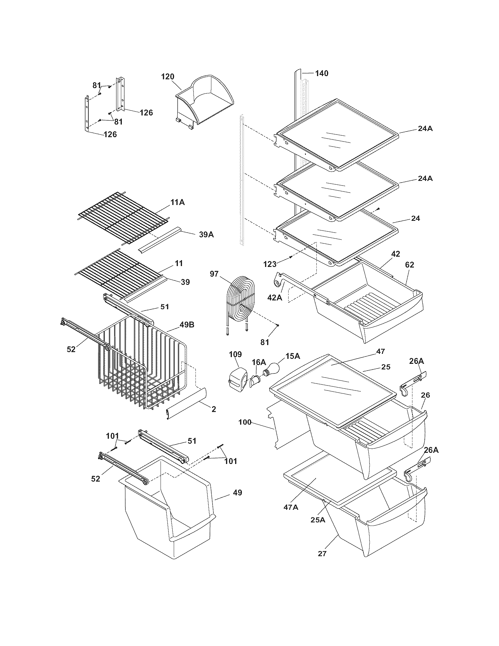 Frigidaire GLHS36EEQ5 shelves diagram