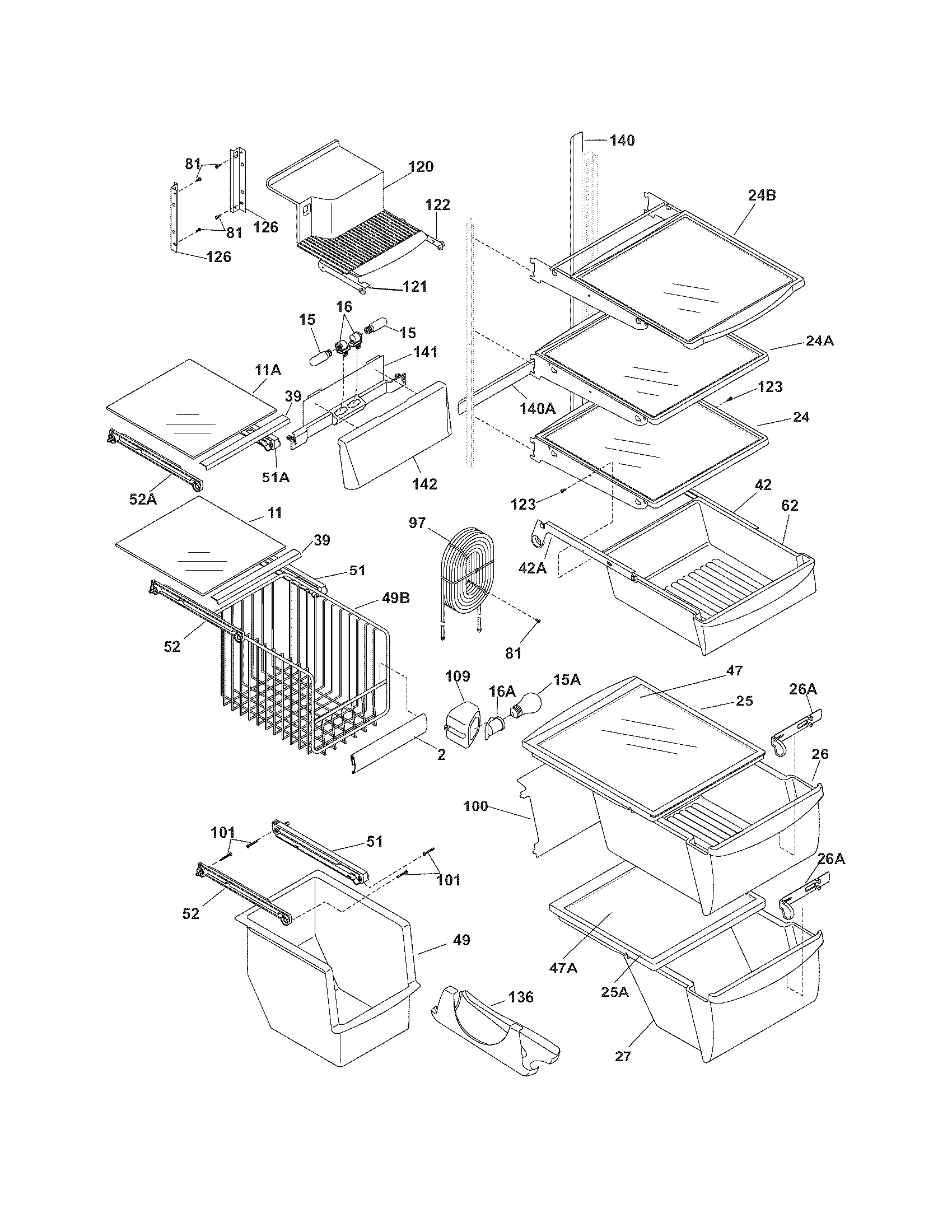 Frigidaire GLHS38EESB9 shelves diagram