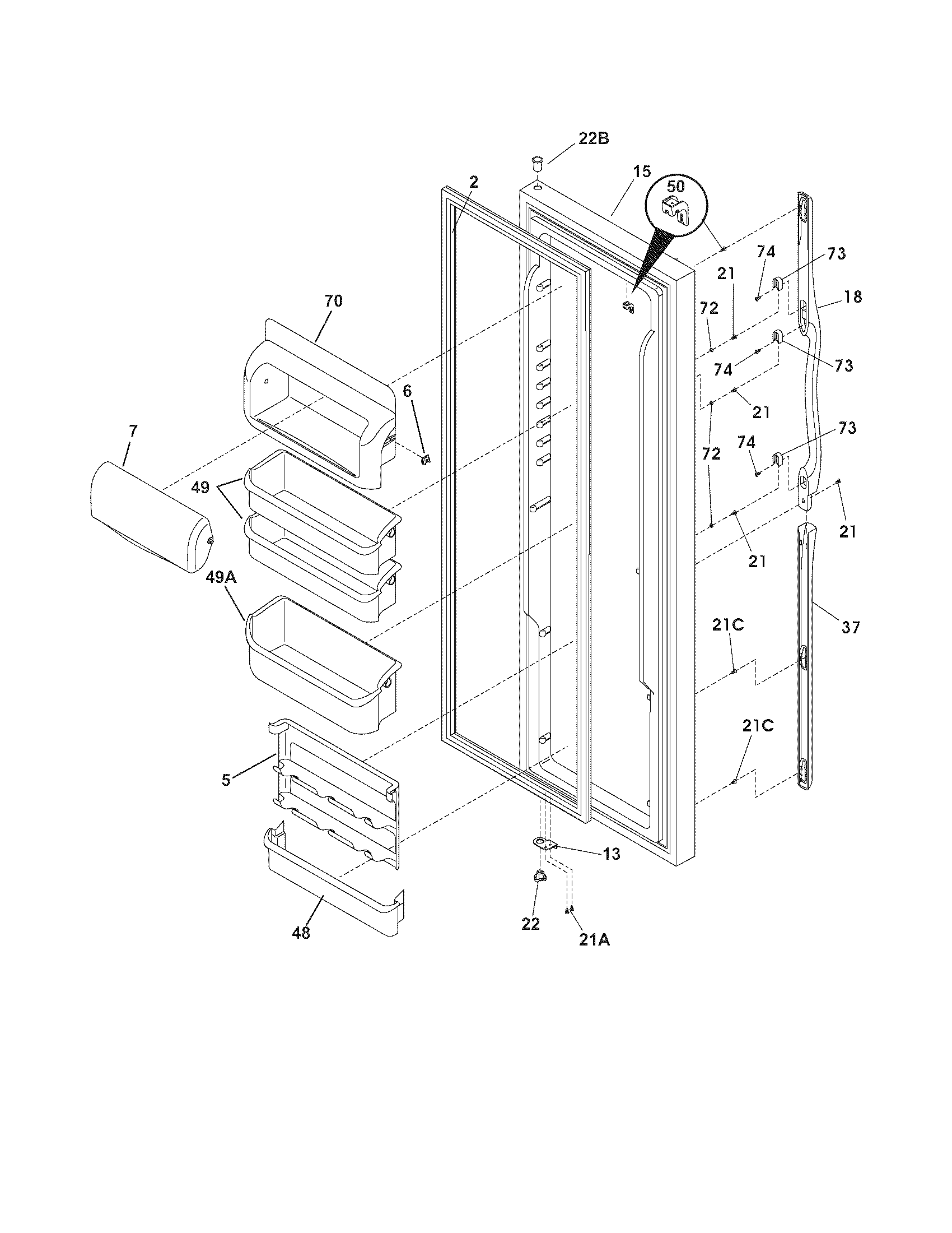 Frigidaire FSC23R5DSBN refrigerator door diagram