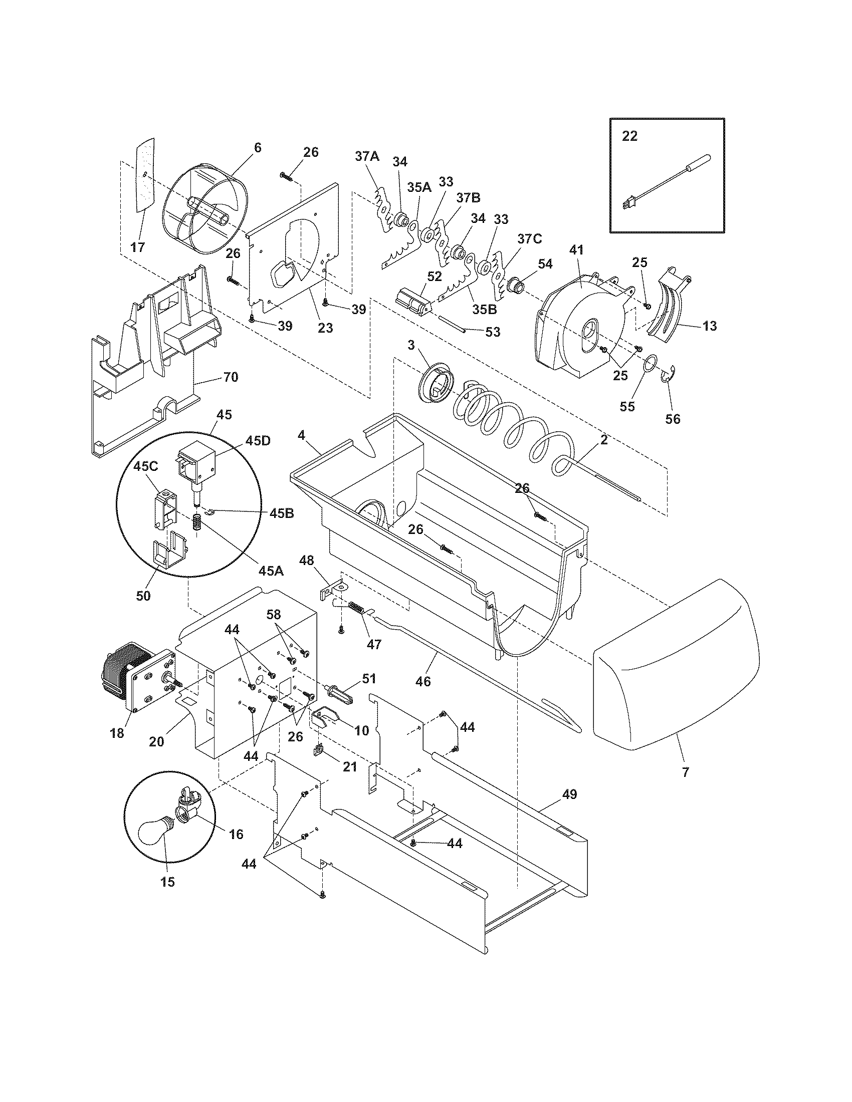 Frigidaire FRS26H5DSBN ice container diagram