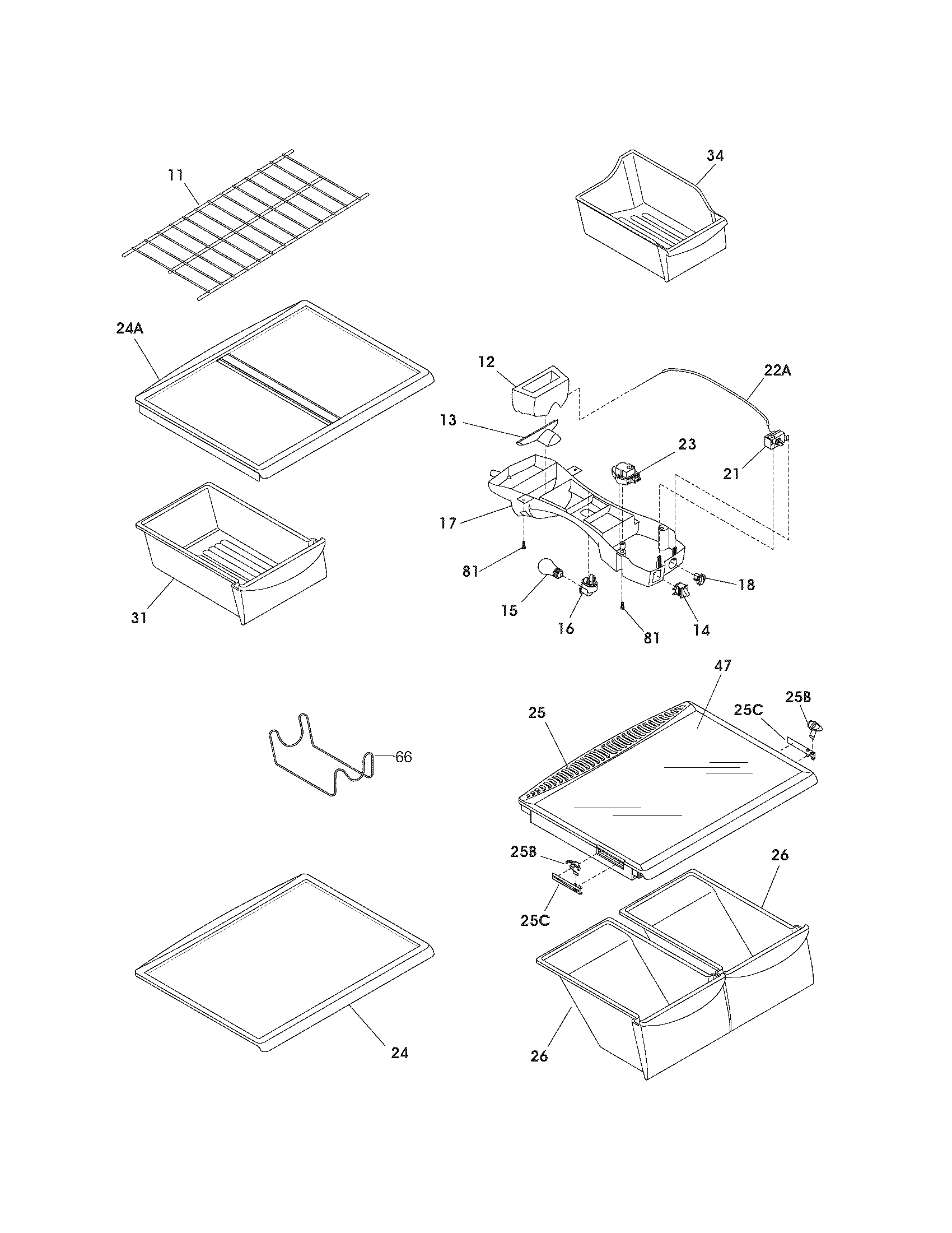 Kenmore 25377189501 shelves diagram