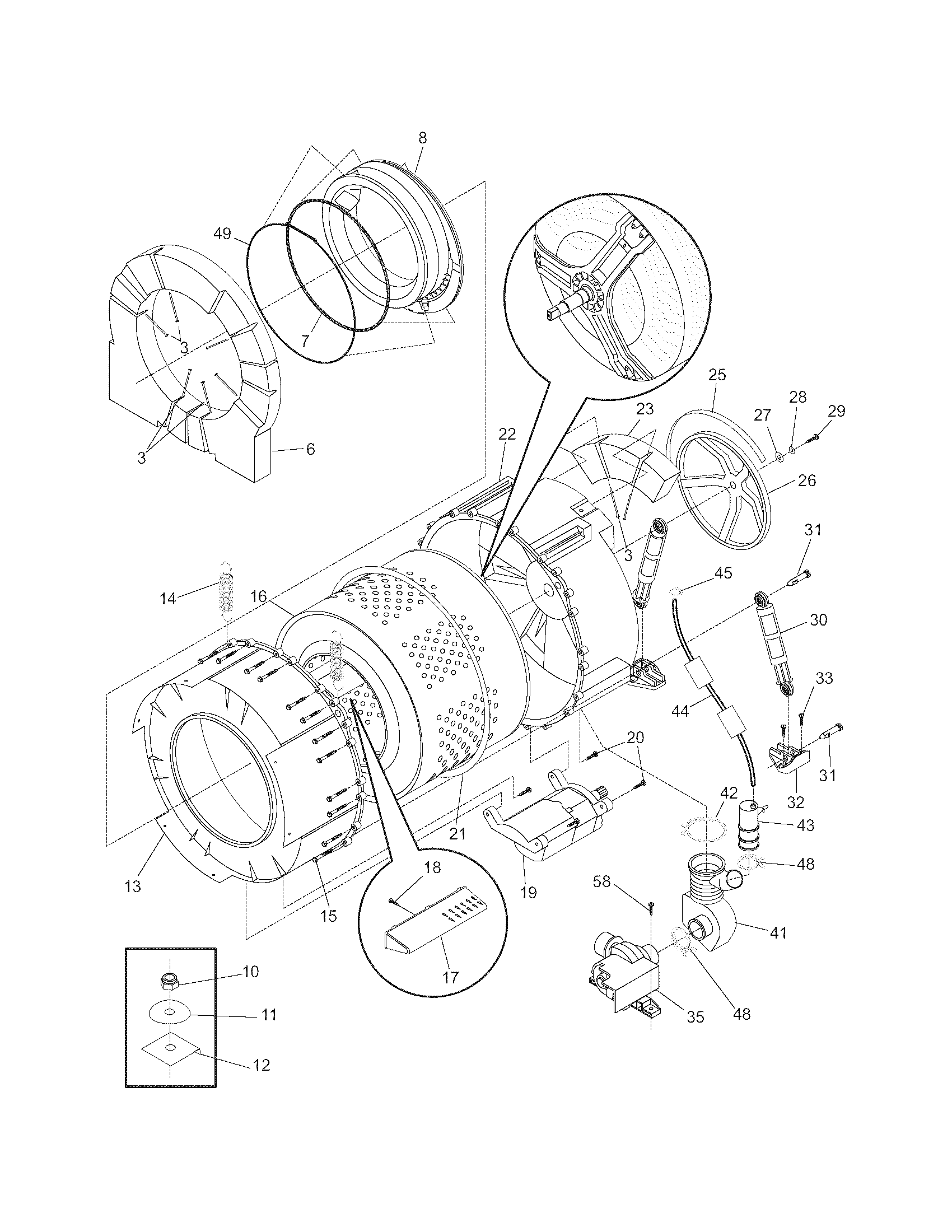 Frigidaire LTF530DS1 motor/tub diagram