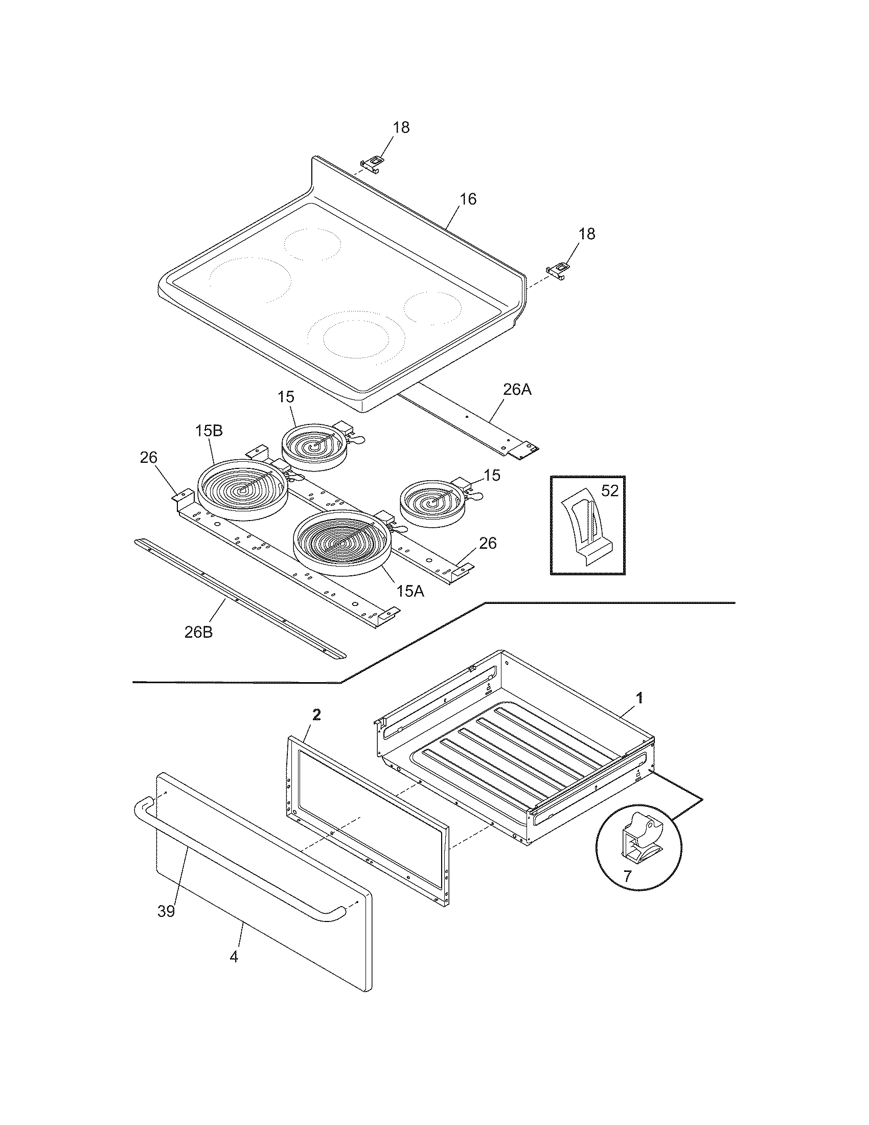 Frigidaire GLEF369DCF top/drawer diagram