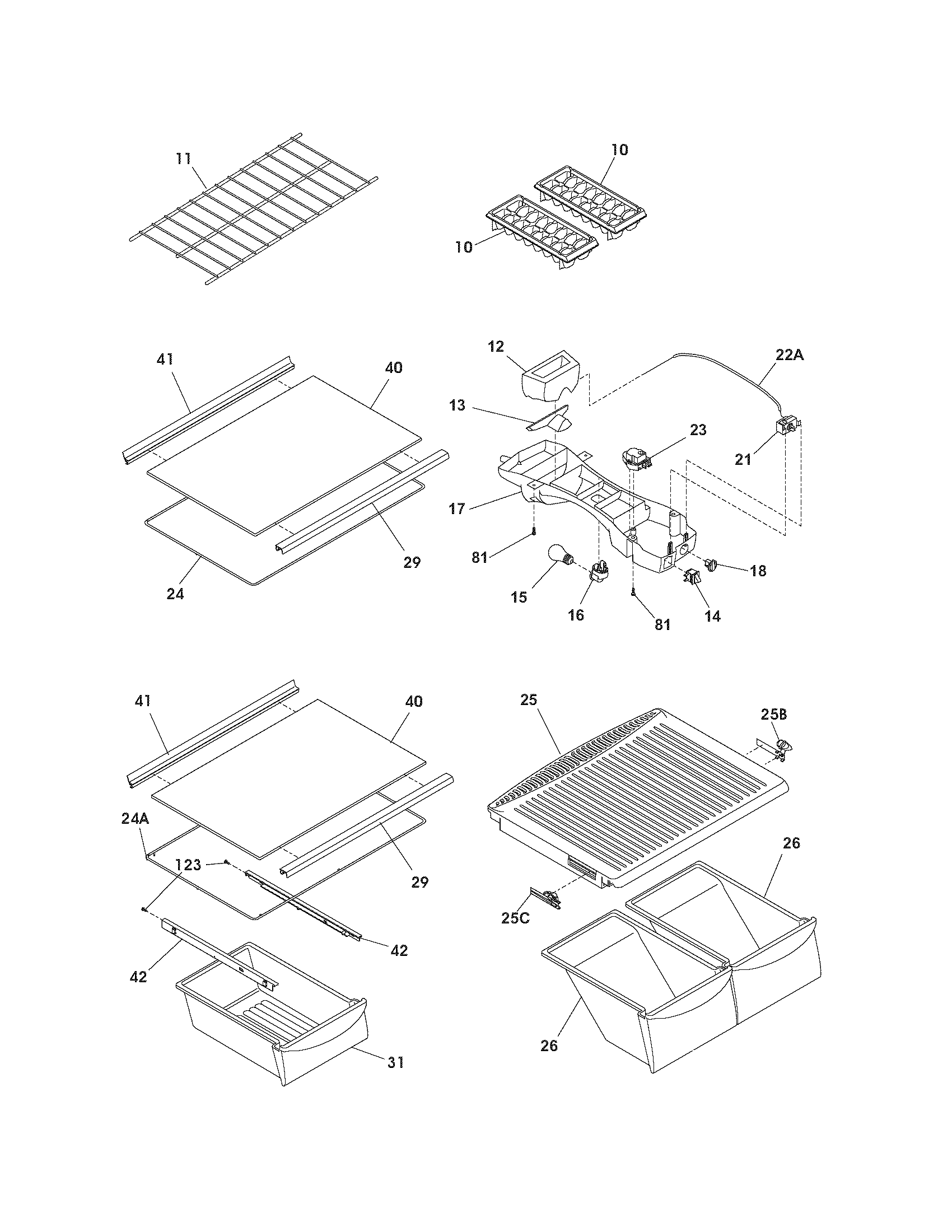 Frigidaire FRT17G5CSK8 shelves diagram