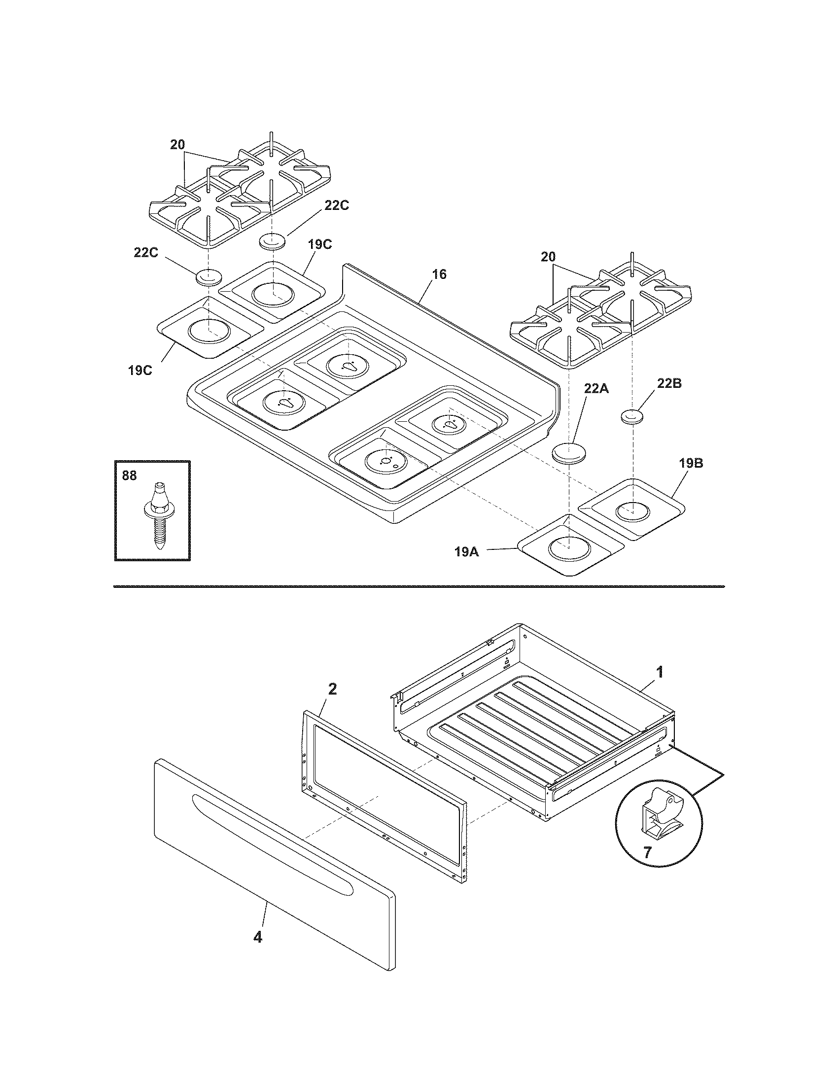 Kenmore 79078572405 top/drawer diagram