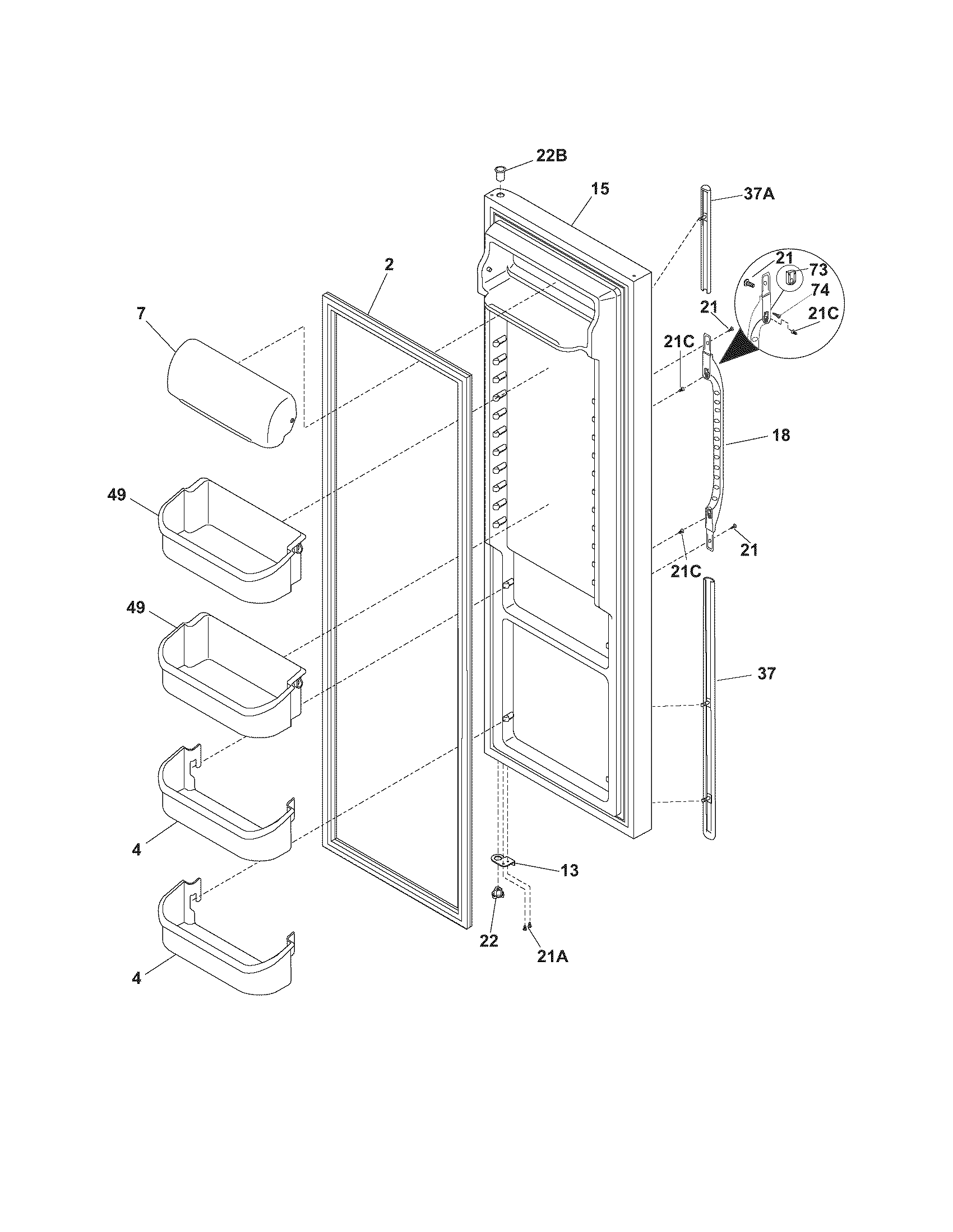 Kenmore 25354633502 refrigerator door diagram