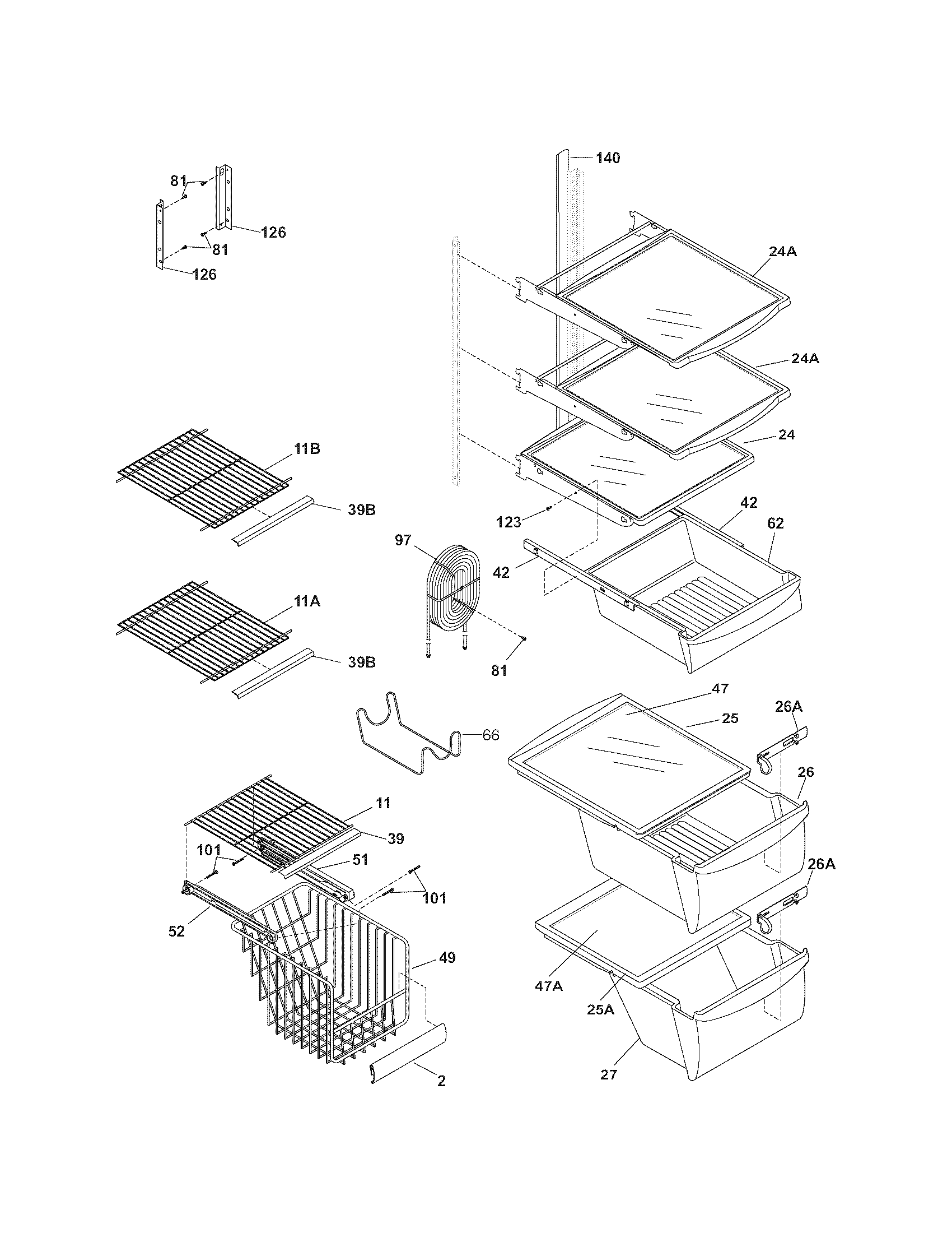 Kenmore 25354633502 shelves diagram